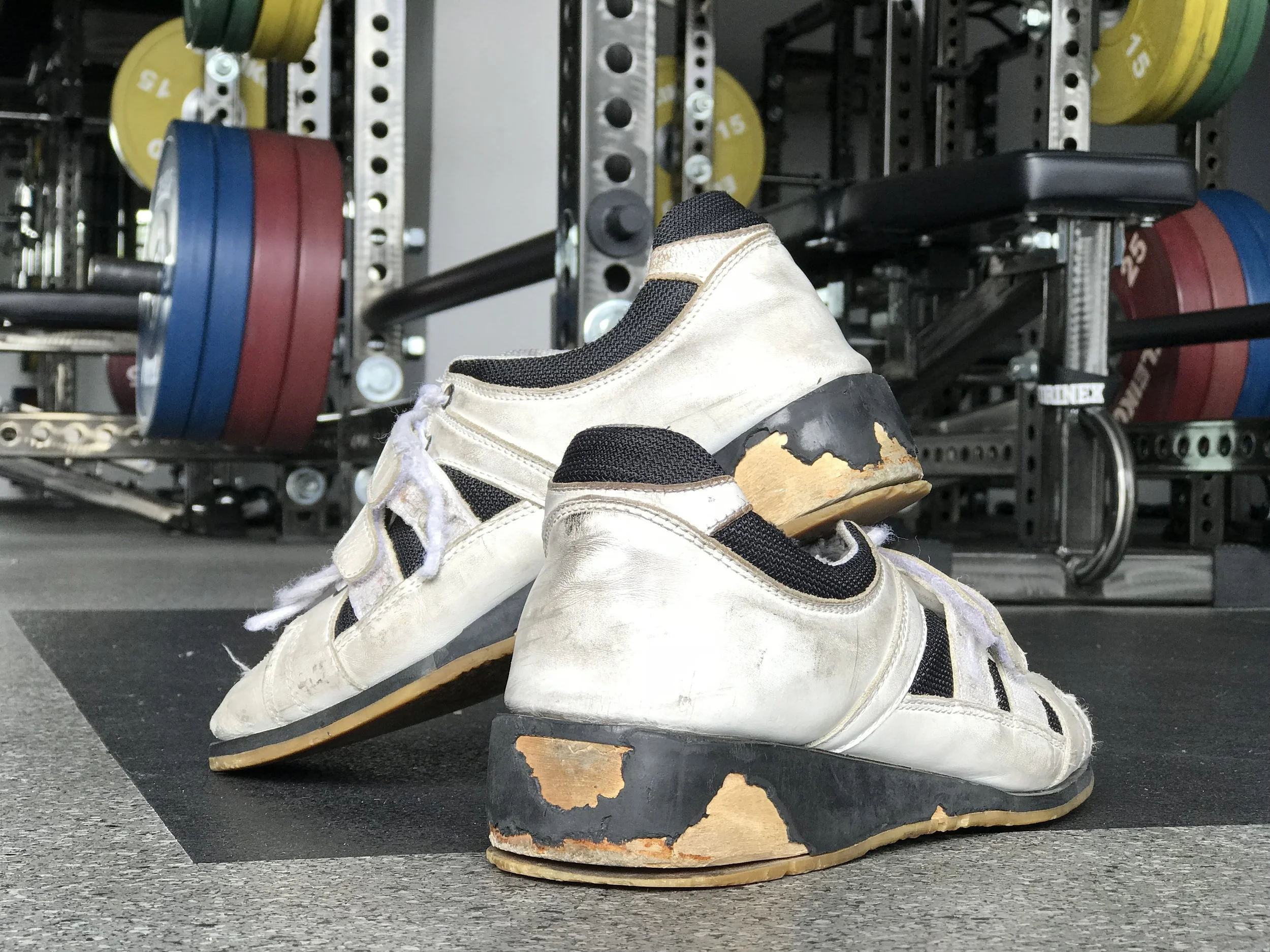 The author's weightlifting shoes. 11 years in the making.