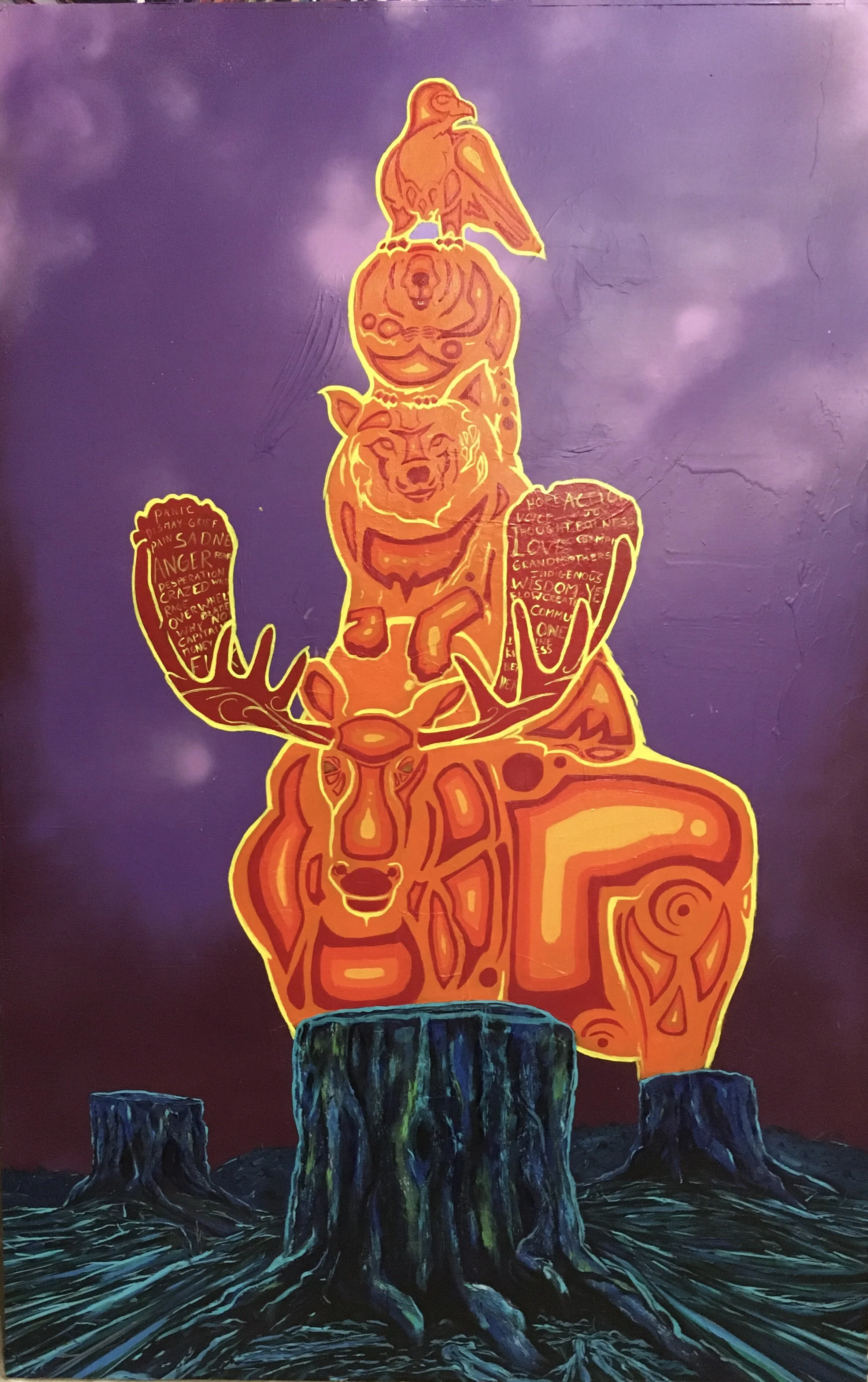 Climate Change Totem (original Acrylic on Wood)