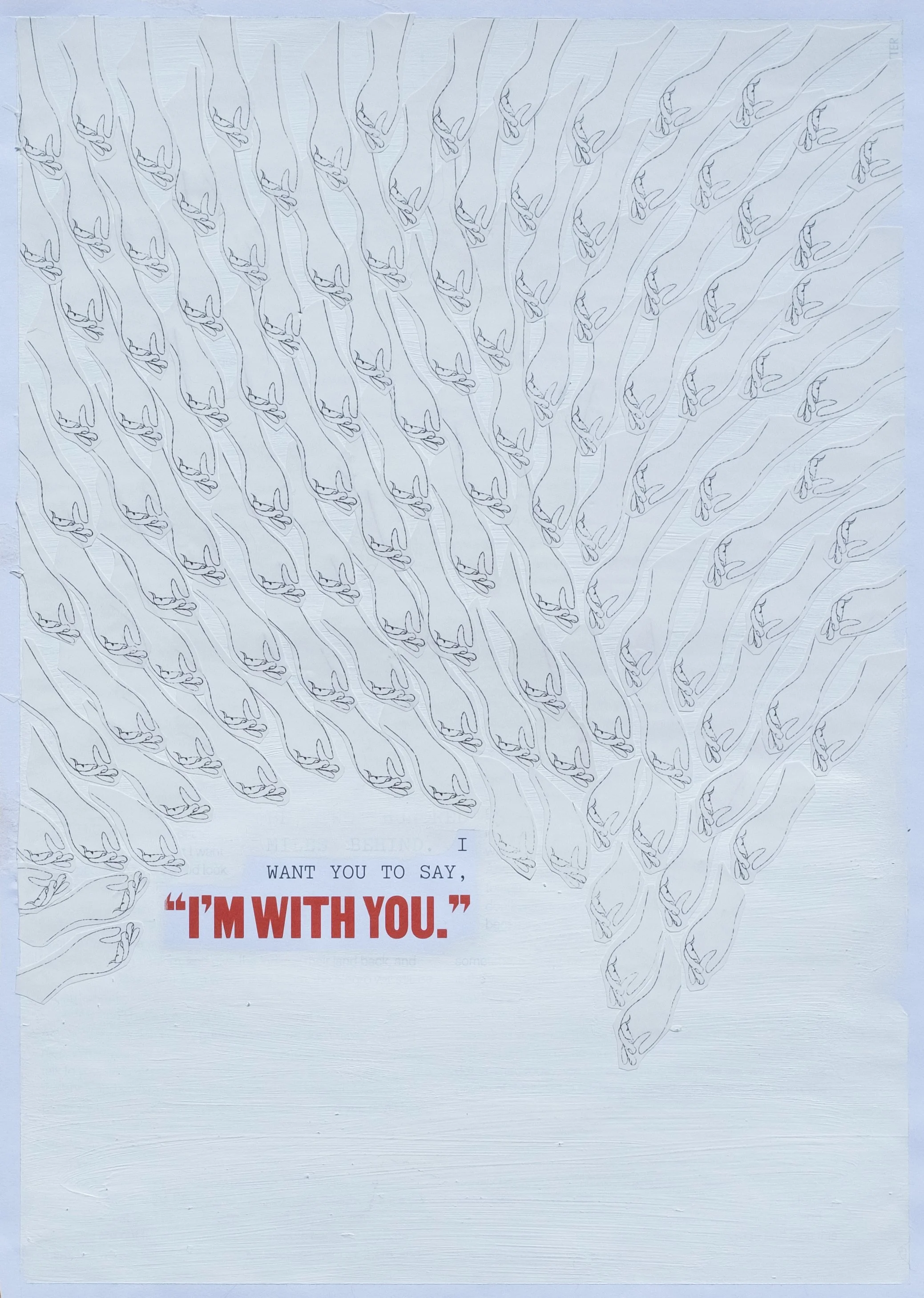   I Want to Say, “I’m With You.”,  2023 acrylic and printed decals on paper, 8.75 × 12in. 