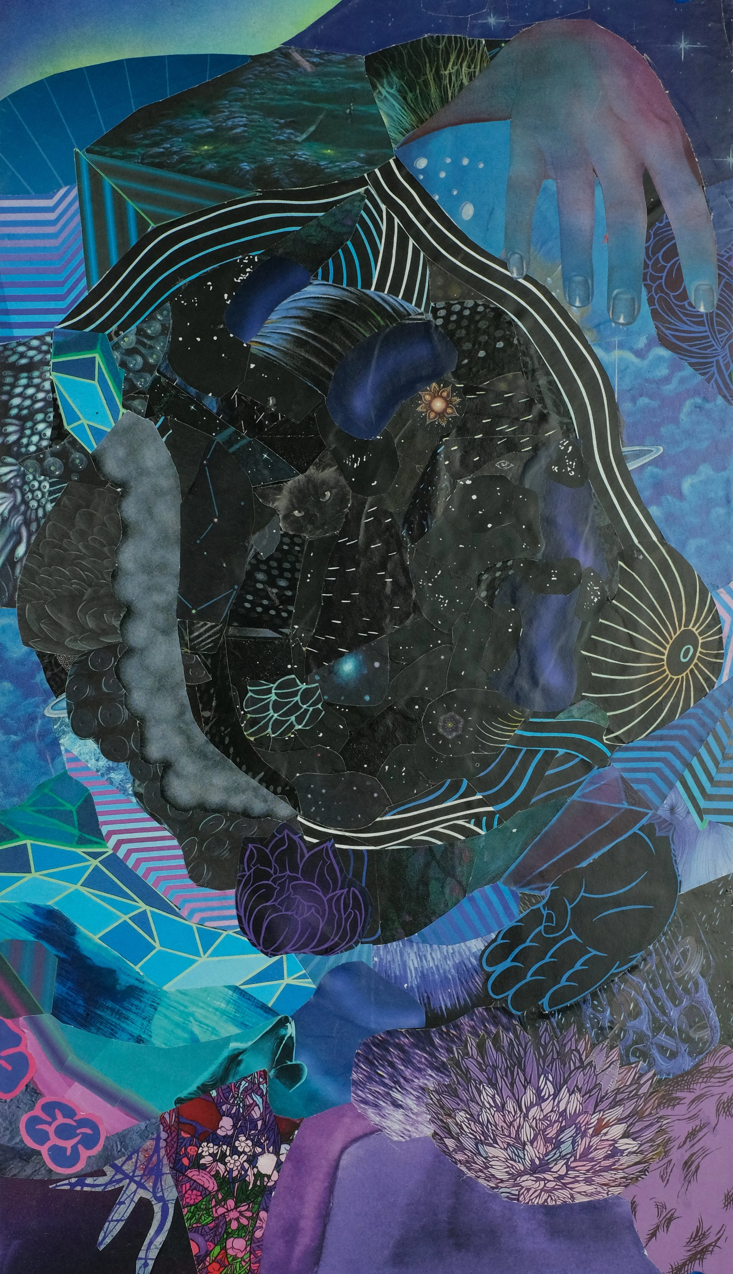   Portal,  2025 collage on wood panel, 9 × 16 in. 