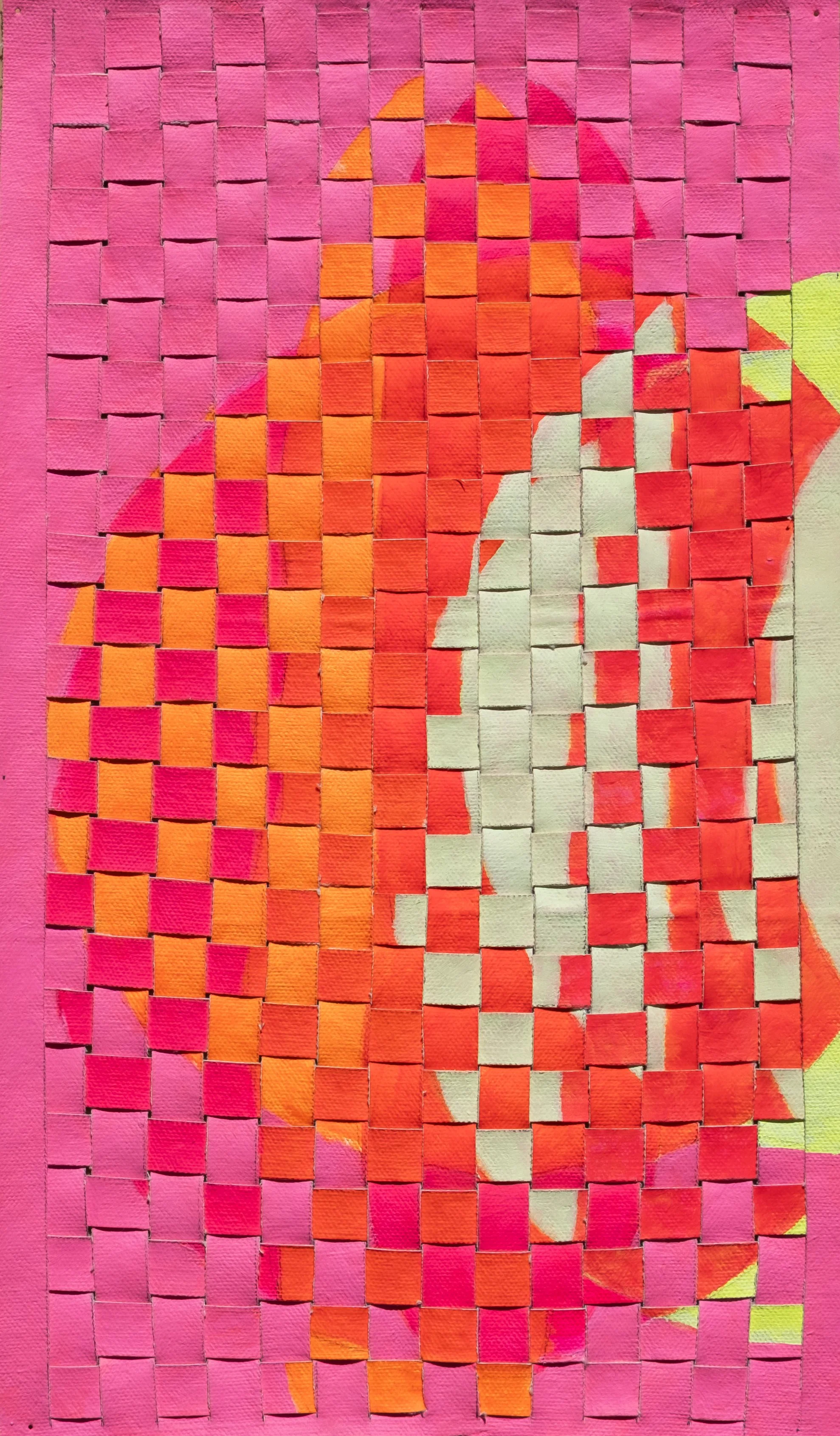   Untitled,  2026 acrylic on canvas, cut and woven, 8.25 × 14 in. 