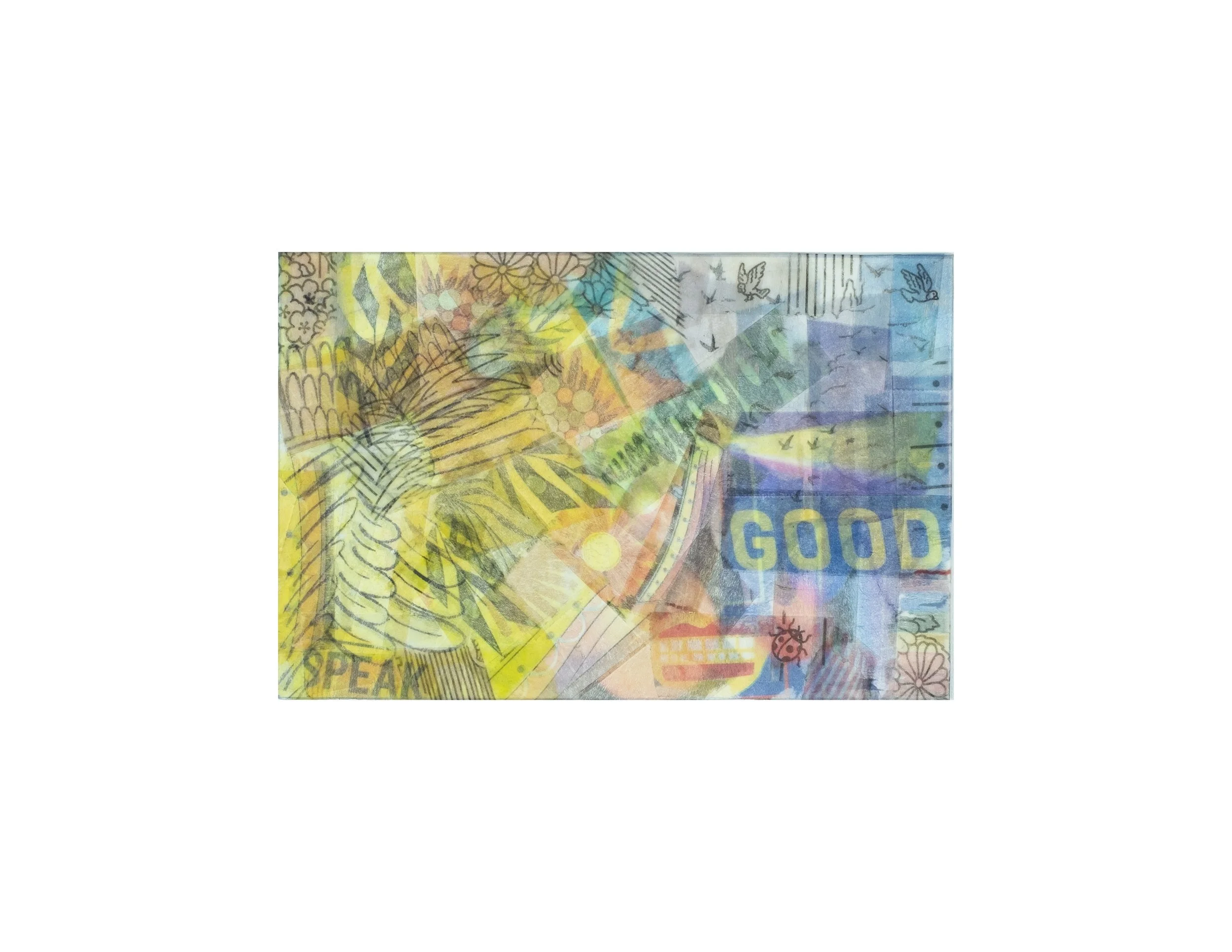   Good Speak,  2020 tape transfer on cardstock, 4 × 6 in. 