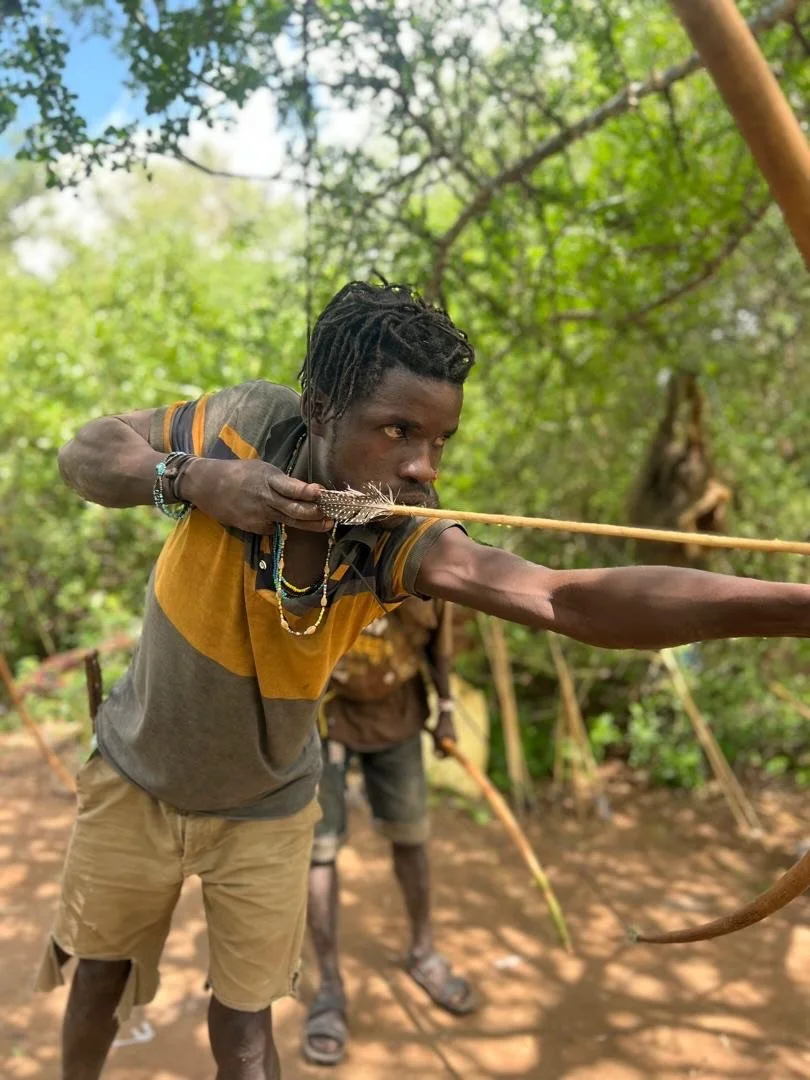 Some moments from our visit to Dushu and the hunters at Mandagaw camp, who shared a demonstration using their larger hunting bows. They make it look easy&mdash;but pulling back one of these bows, or kho&rsquo;o in Hadzane, and releasing a shot takes 