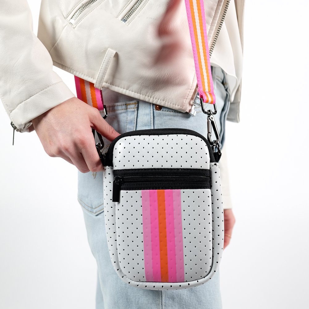 White and Pink Stripe Cellphone Bag — Parker & Hyde
