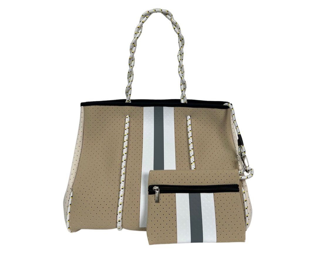 Tan and Grey Stripe Tote — Parker & Hyde