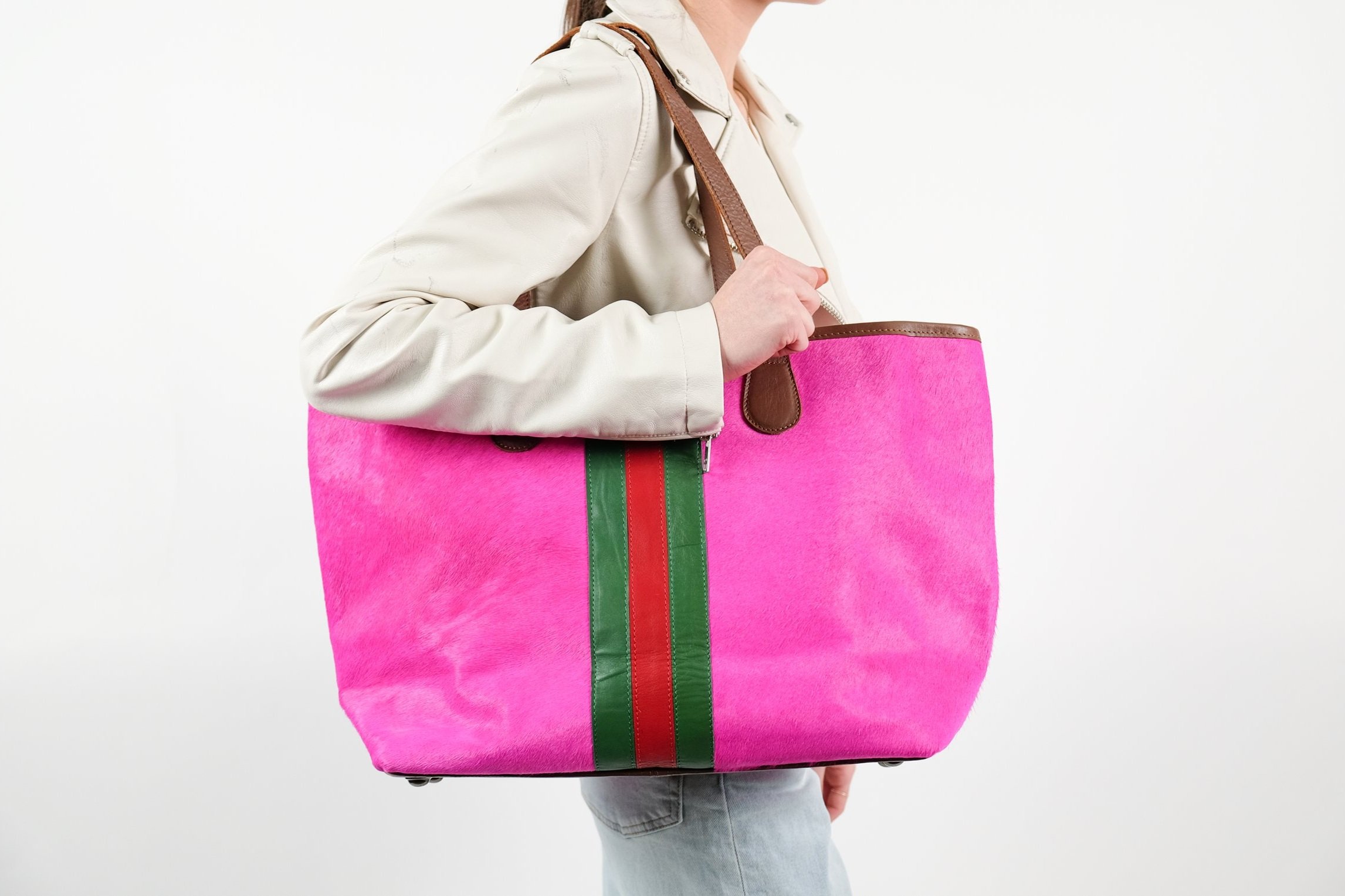 Hyde Stripe Tote in Hot Pink