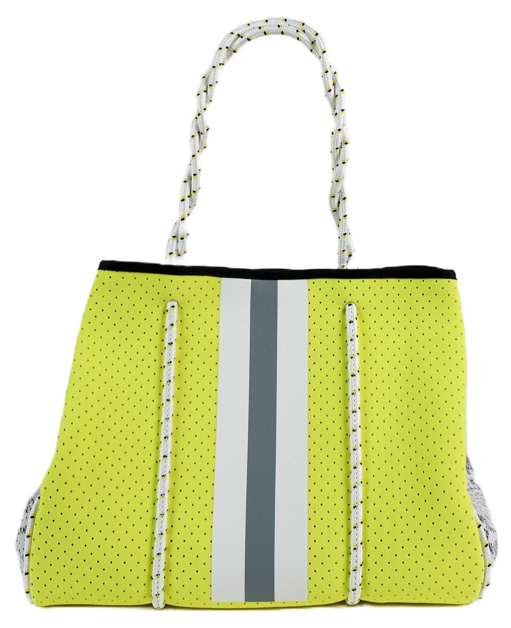 Neon Yellow and Grey Stripe Tote — Parker & Hyde