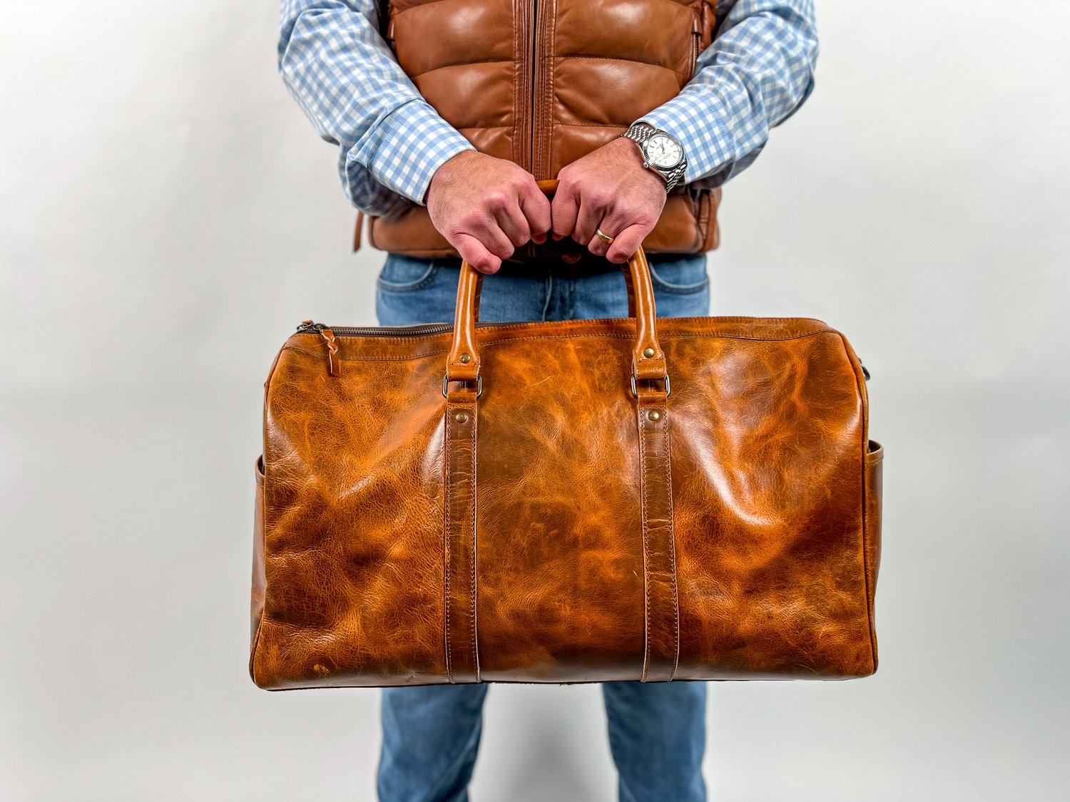 Tan Leather Duffle Bag — Parker & Hyde