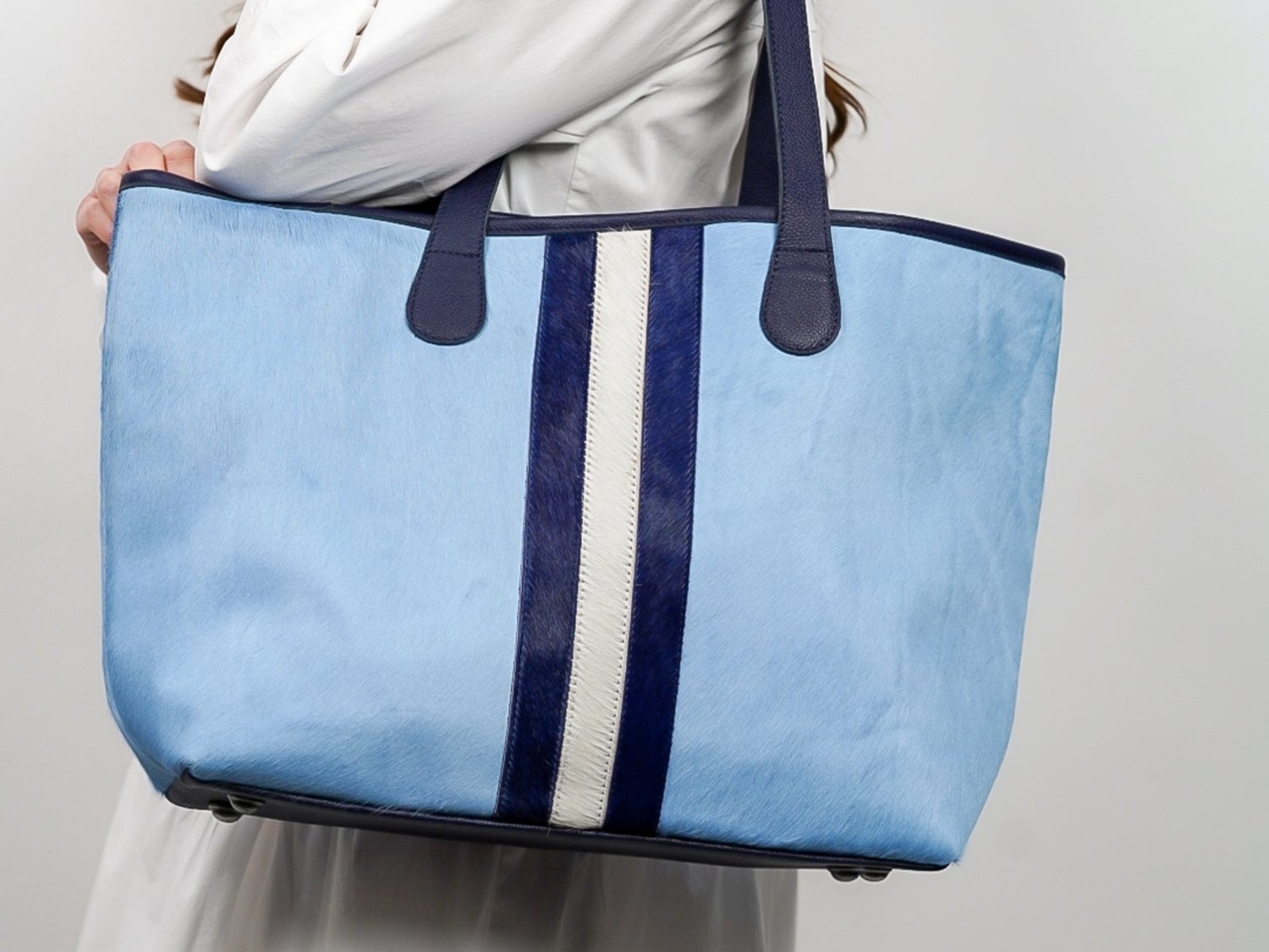 Baby Blue and Navy Stripe Tote — Parker & Hyde