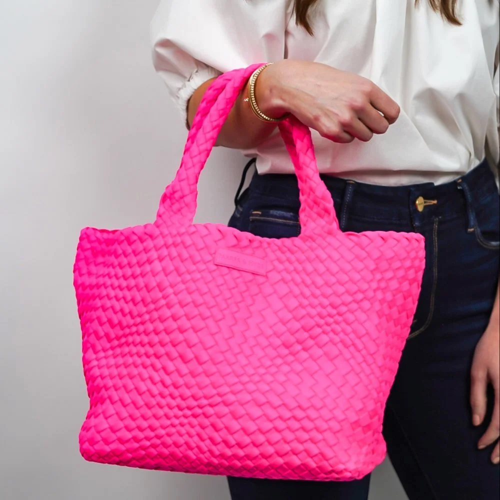Classic Woven Tote in Neon Pink — Parker & Hyde