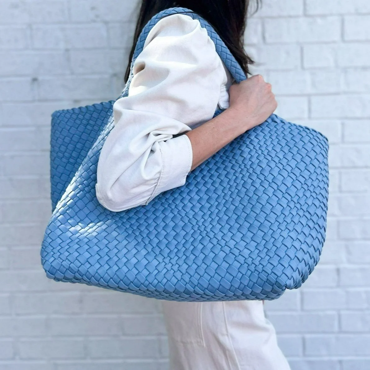ENZO BLUES☆RECTANGLE TOTE BAG Oversized Woven Tote in Denim — Parker & Hyde