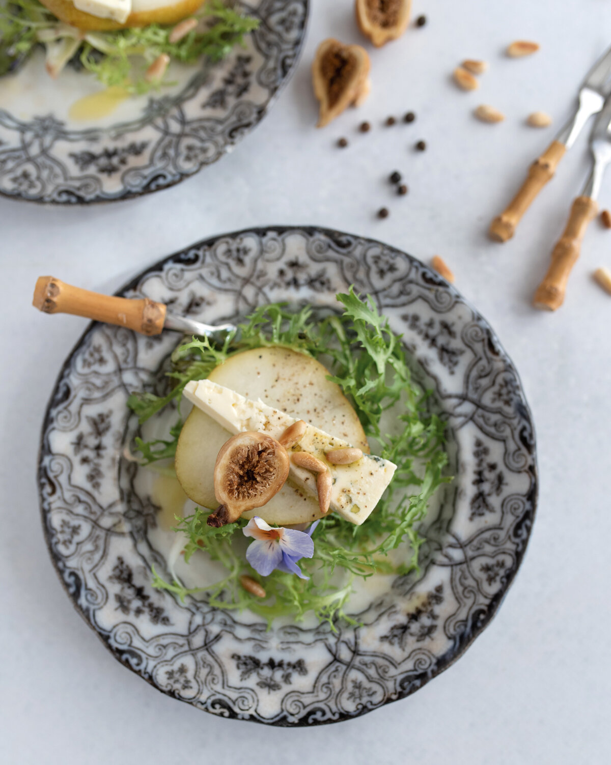 Pear and Gorgonzola Salad with Dried Figs and Pine Nuts - The Art of Salad by Julie Deffense