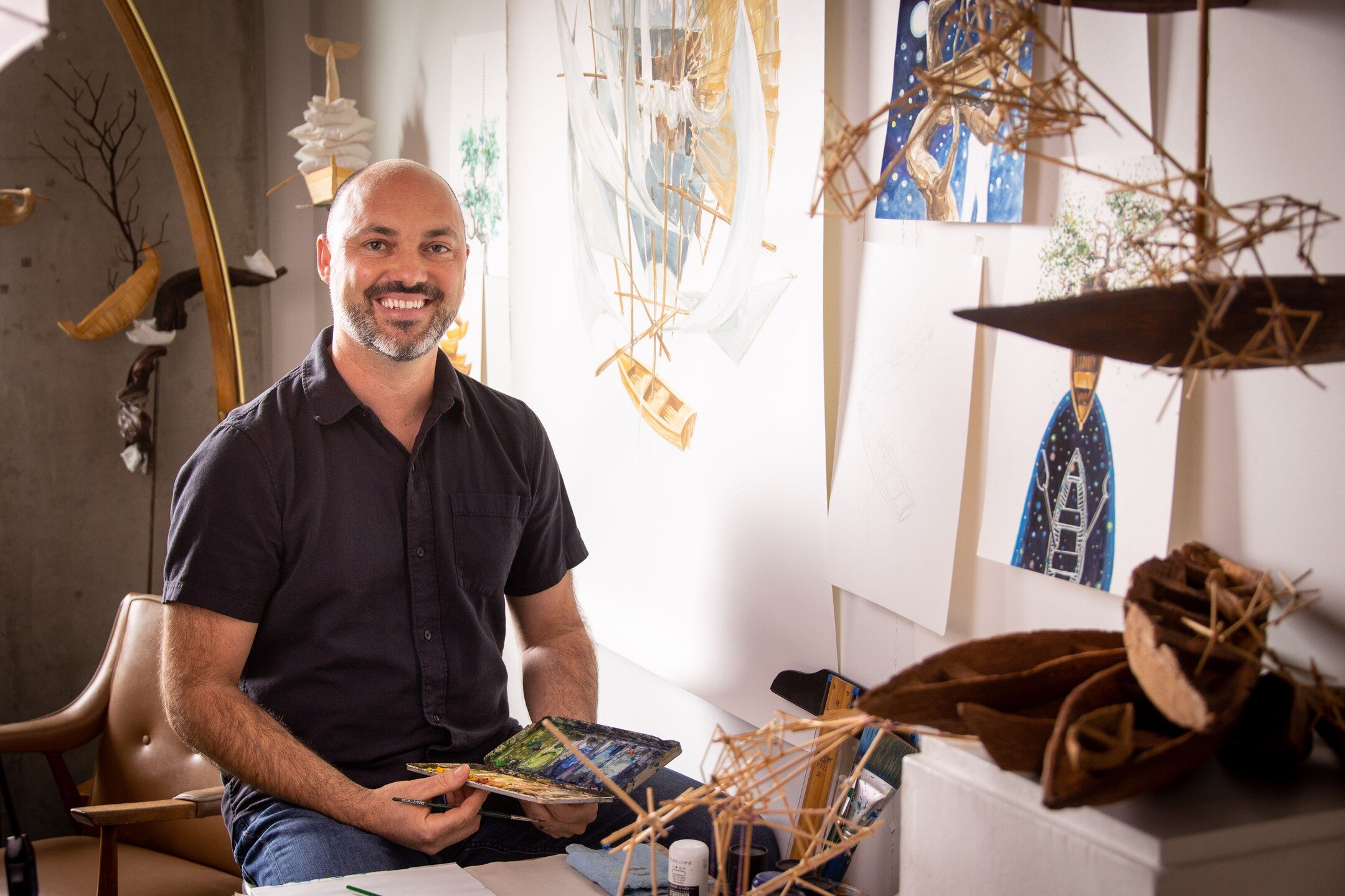 Here's me in the studio rounding the corner into another year. Well...actually these photos are from a year or two ago, but I'm using them today. Photo credit Brad Elliot. 
So grateful that I get to create art and journey with other artists through t