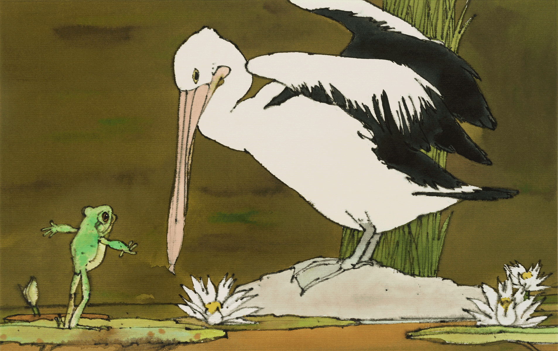 The Frog And The Pelican by Des O'Brien