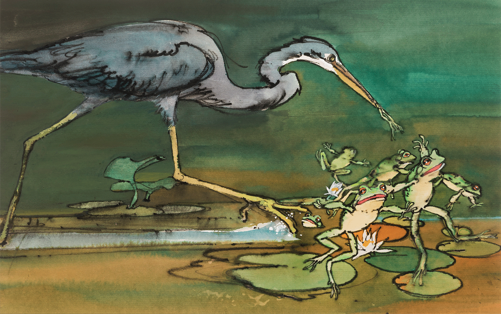 The Frog And The Pelican by Des O'Brien