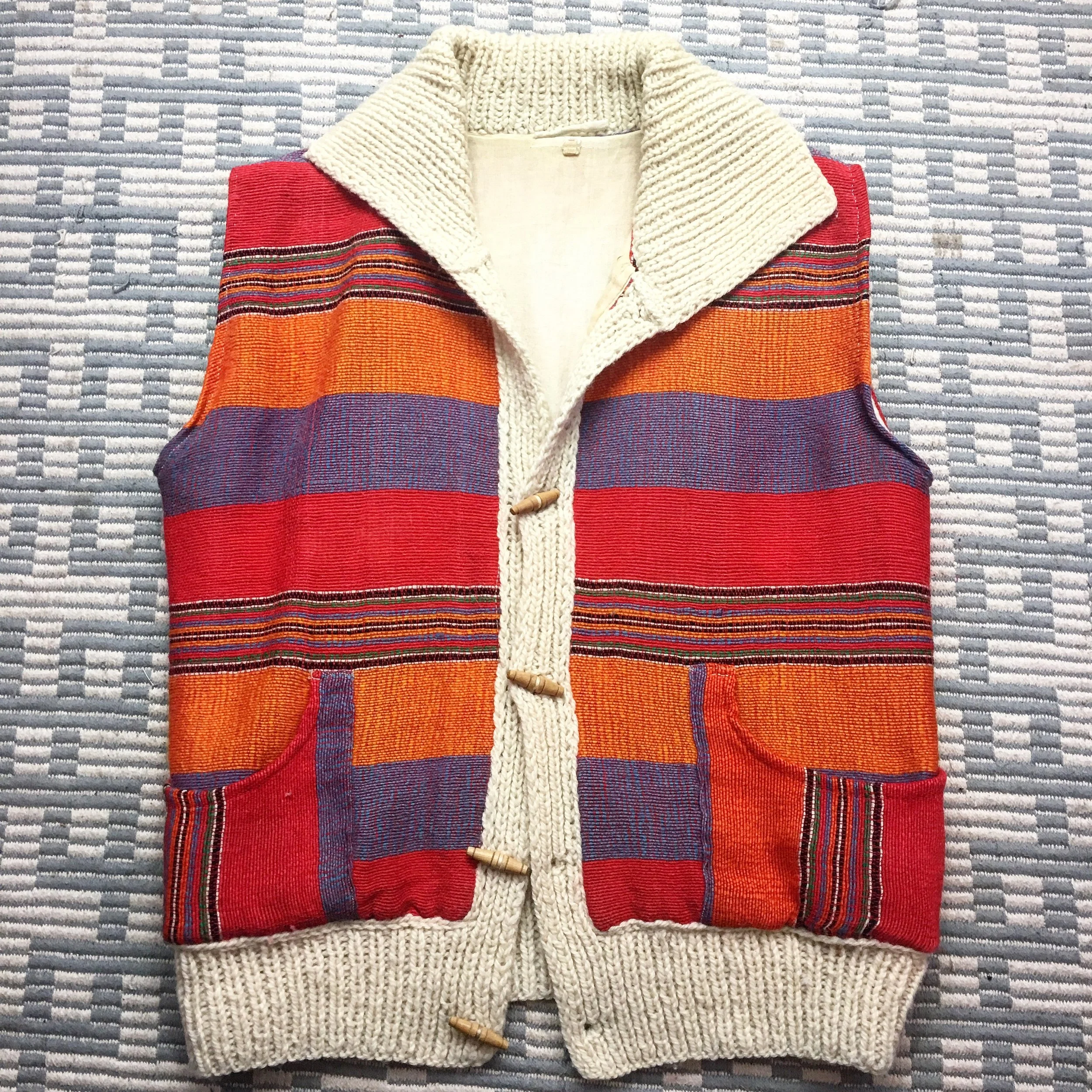Multicolored Vest with Wooden Toggle Buttons (Medium)
