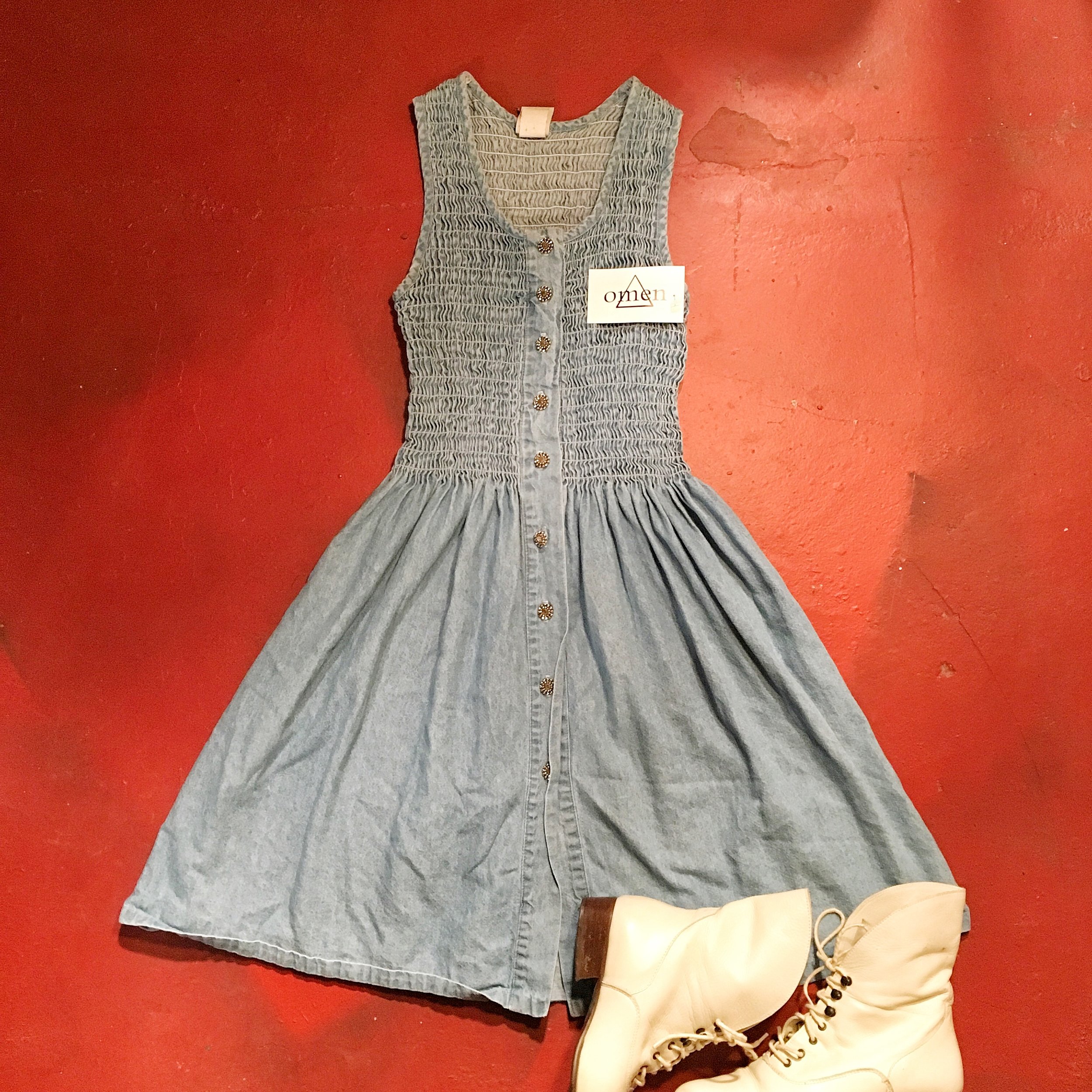 Sweet Denim Sundress with Silver Buttons (X-Small-Small)