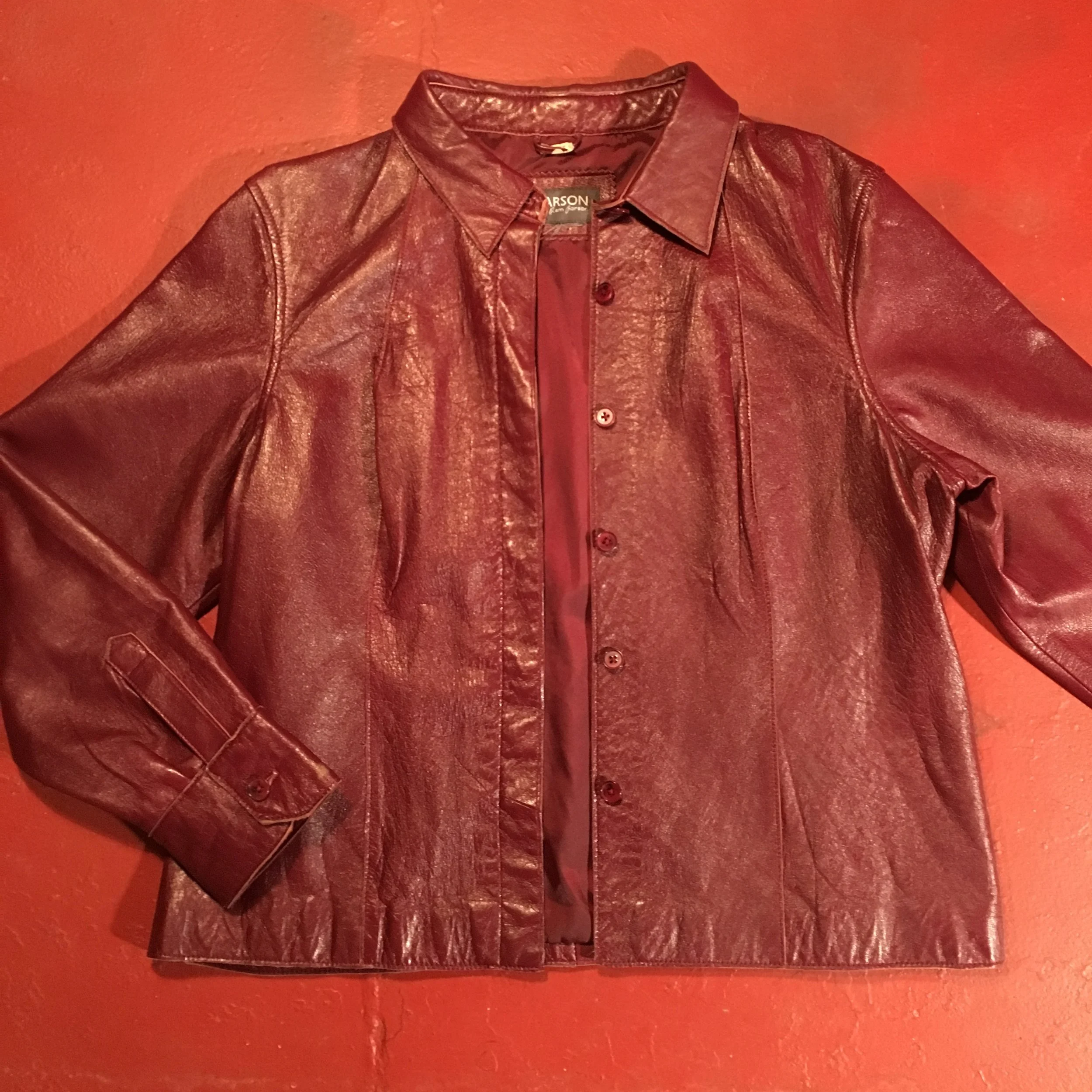 Vintage Burgundy Leather Shirt Jacket 