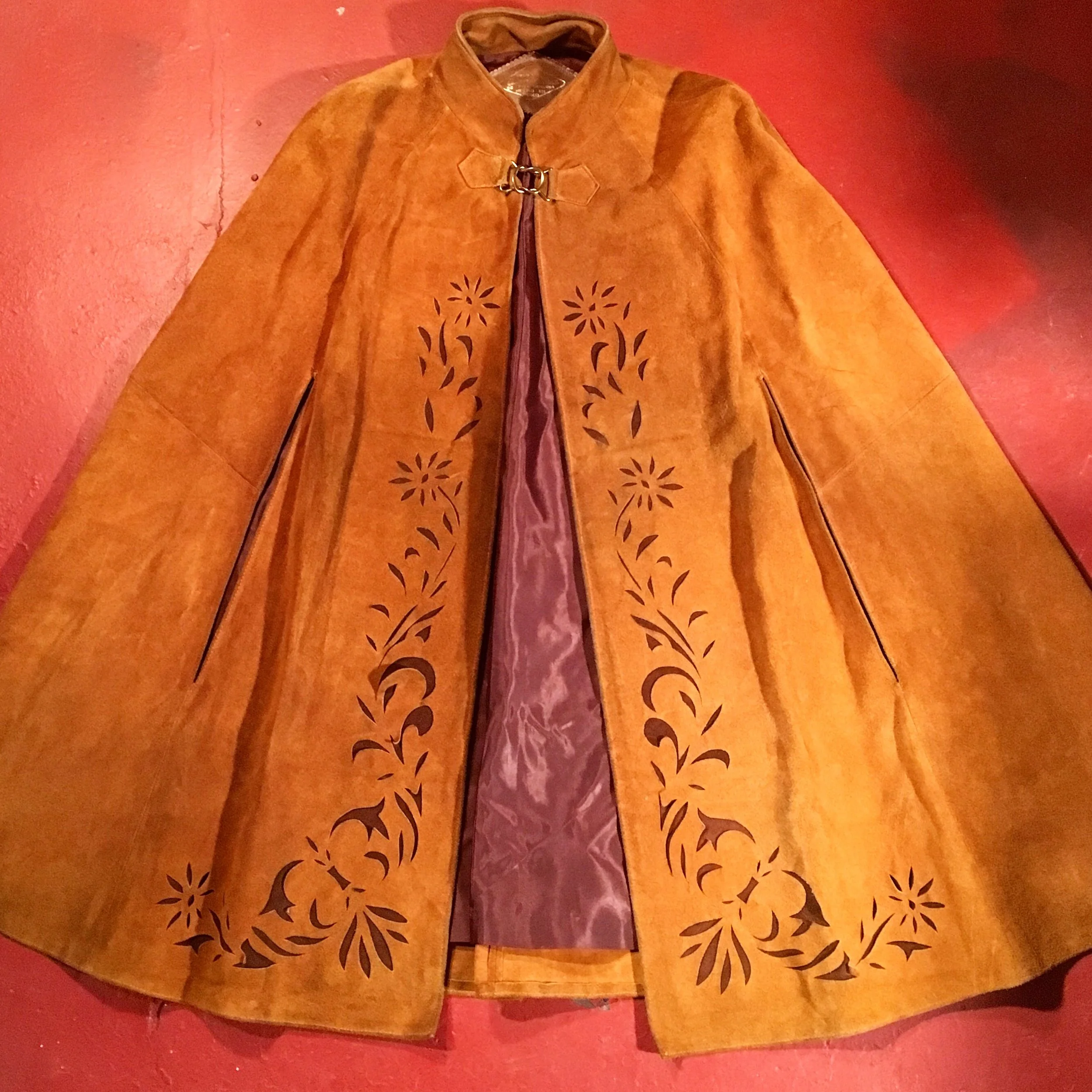 Vintage Tan Floral Cut-Out Cape