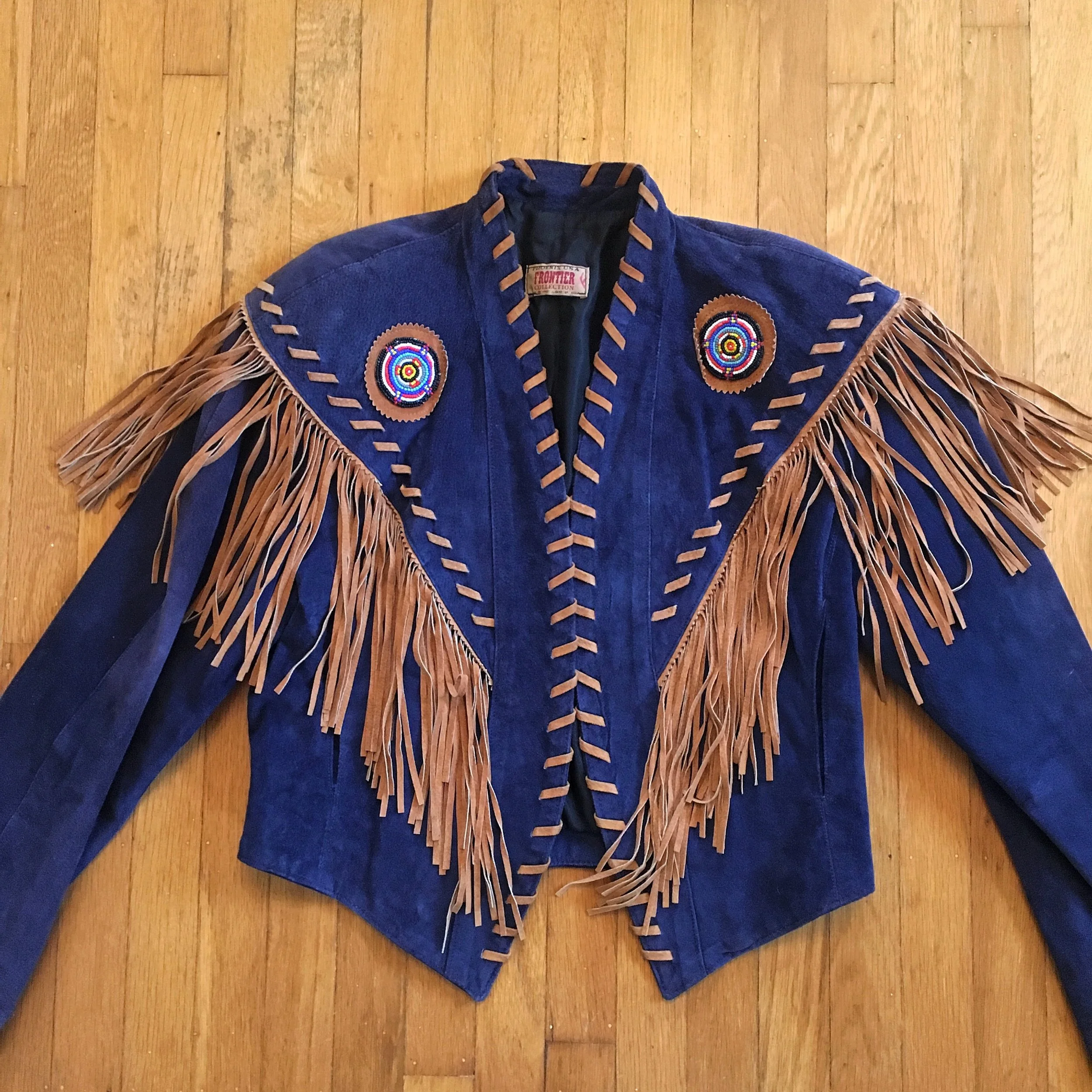 Blue Suede with Fringe and Beads