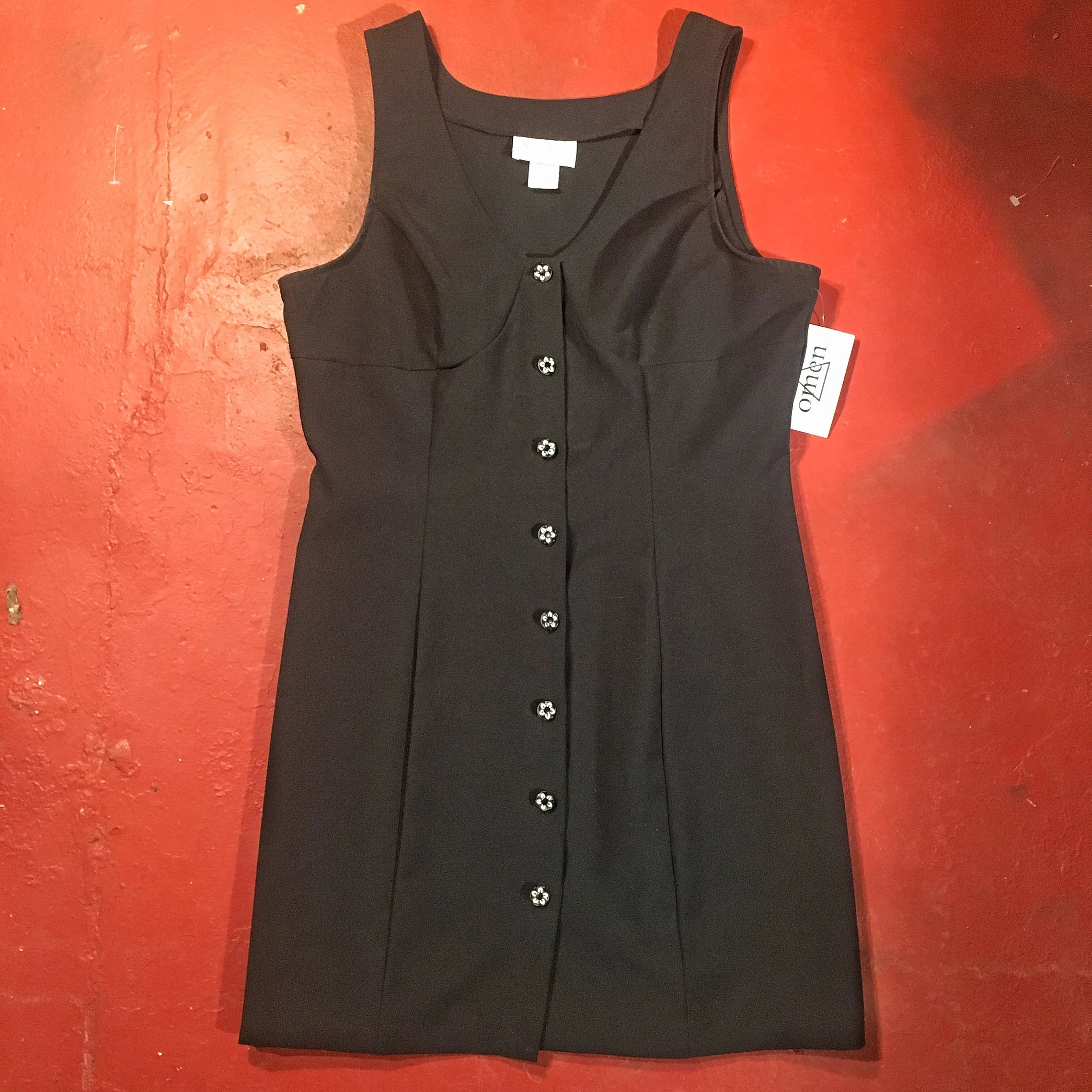Vintage 90's Black Poly Daisy Dress