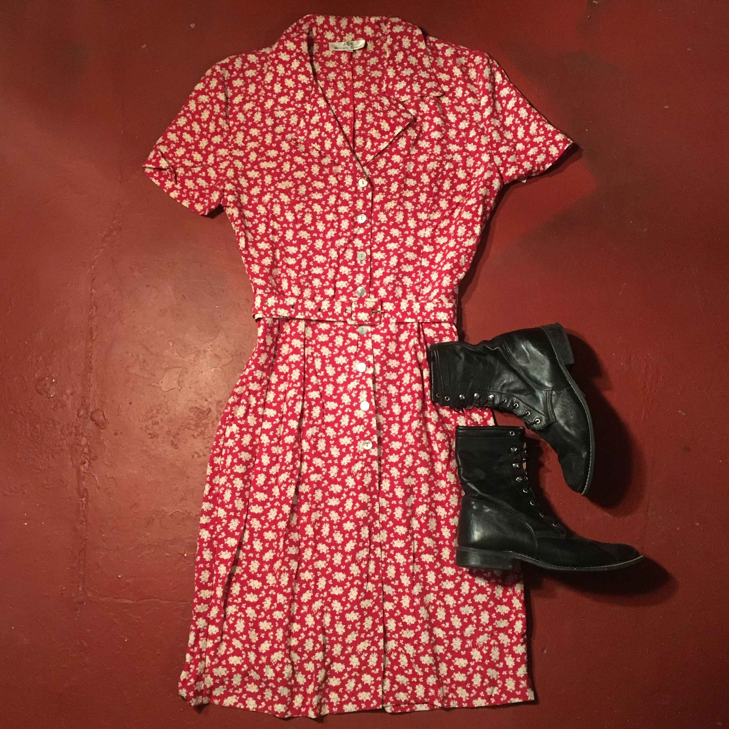 Vintage Red and White Floral 90's Dress