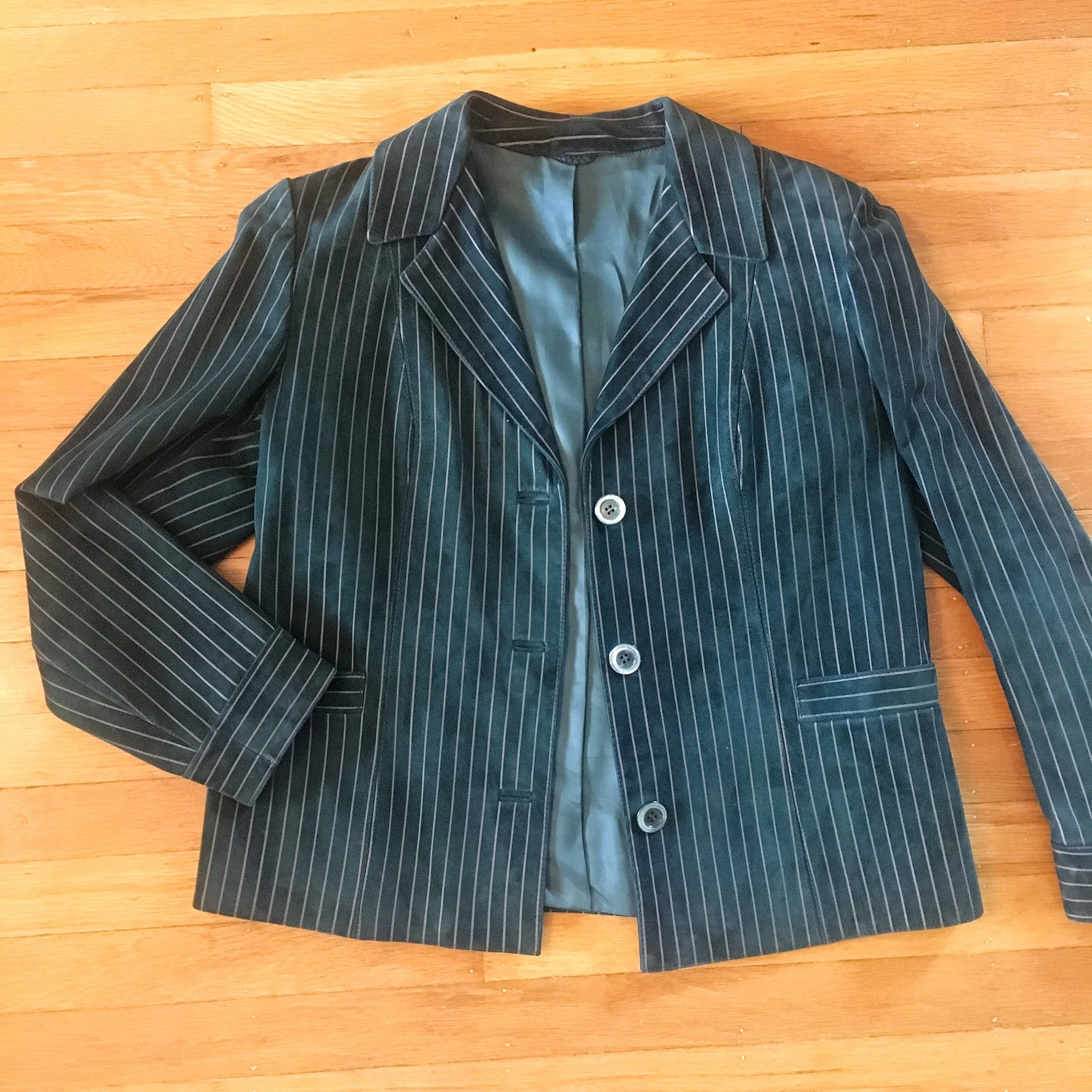 Hunter Green Pinstripe Leather Blazer