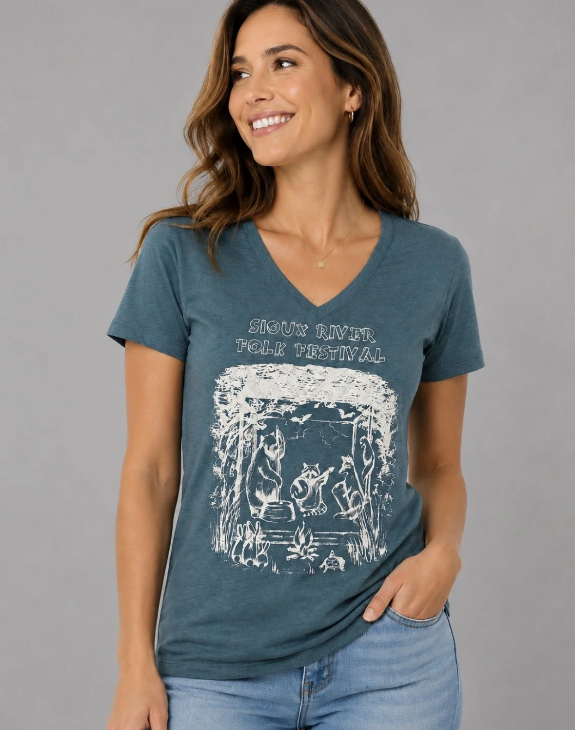 Sioux River Folk Festival Animal V-Neck T-shirt