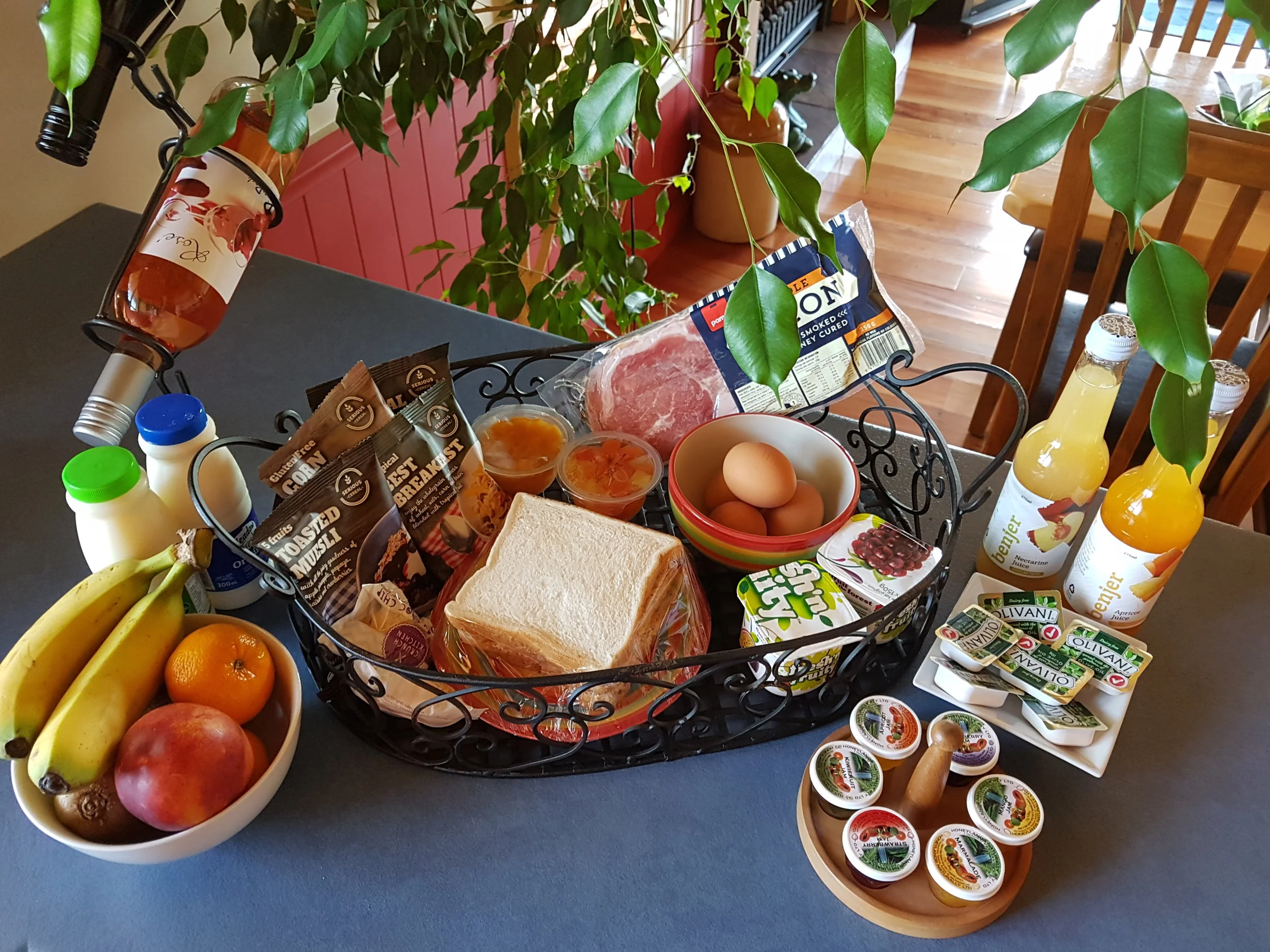 Continental breakfast with bacon & eggs added