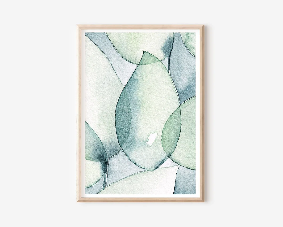 Abstract leaf watercolour print in a frame