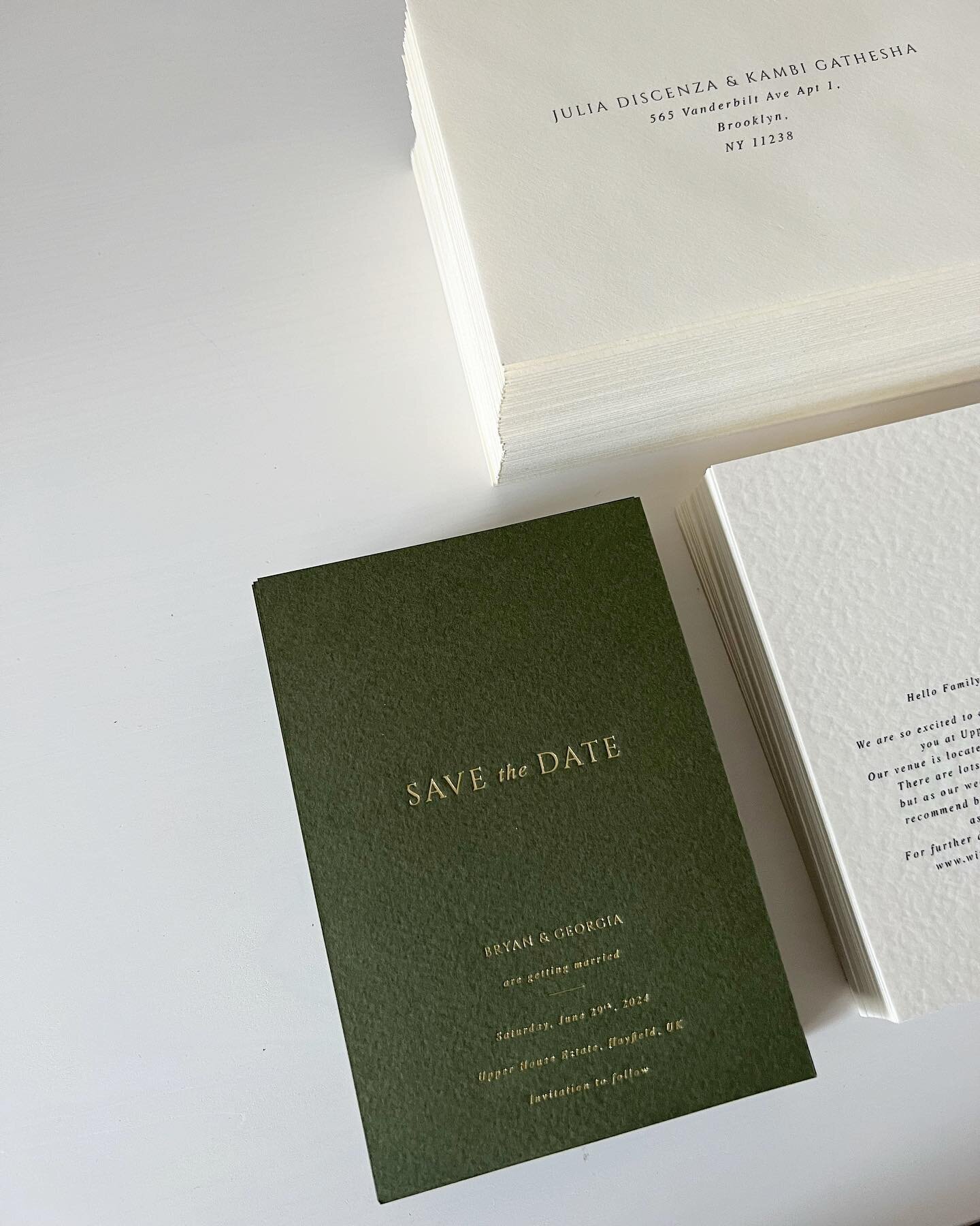 Save the dates on beautiful textured green
.
.
.
#weddingstationery #weddingsavethedate #goldfoilstationery #yorkshireweddingstationery #ukweddingstationery #printedenvelopes