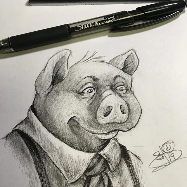 Goofing around with a Sharpie Liquid Pencil today! ✏️🖋 #Sharpie #sharpieliquidpencil #sketching #sketchbook #pig #drawing #illustration #sandybrooksart
