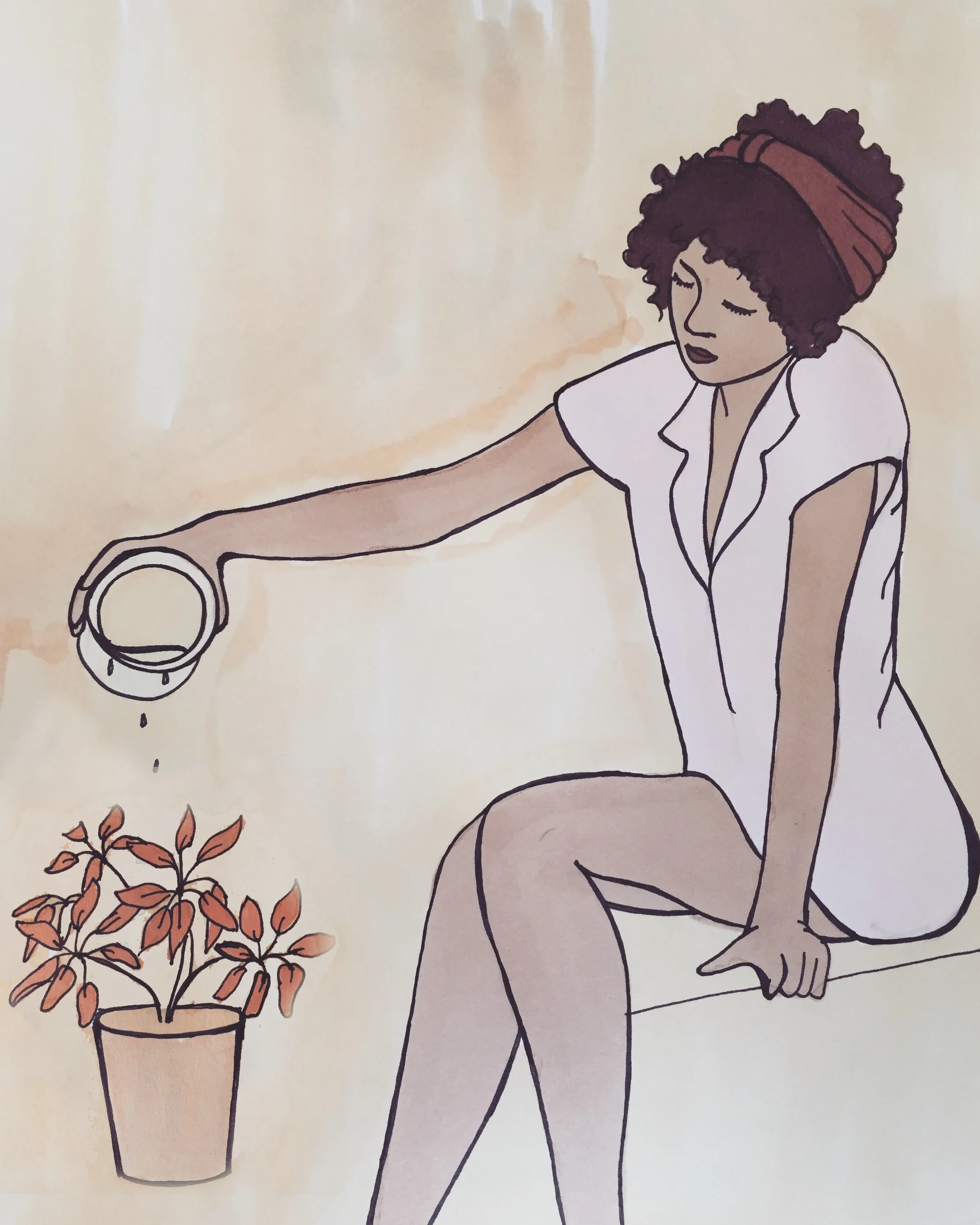 Girl Watering Plant