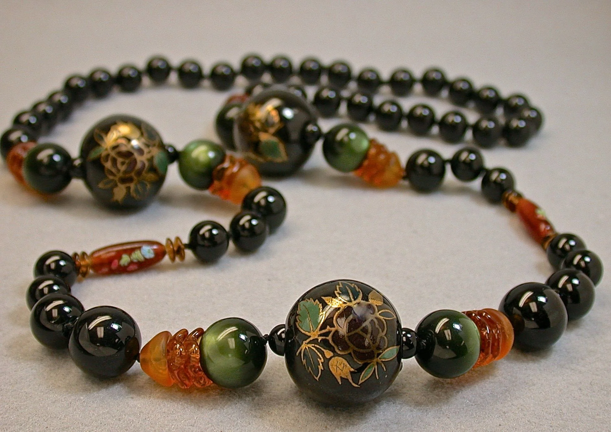 Vintage Black Onyx Bead Knotted Necklace