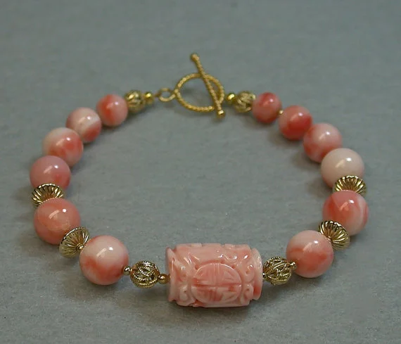 Vintage Angel Skin Coral Bead Bracelet