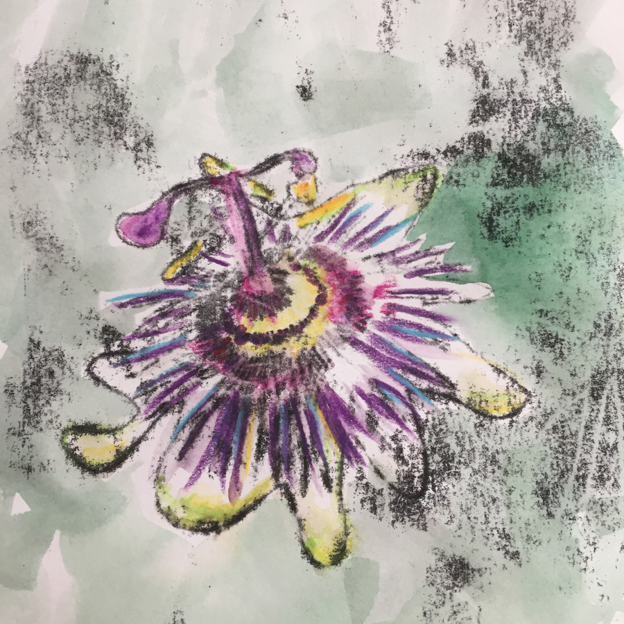 Passion flower mono print