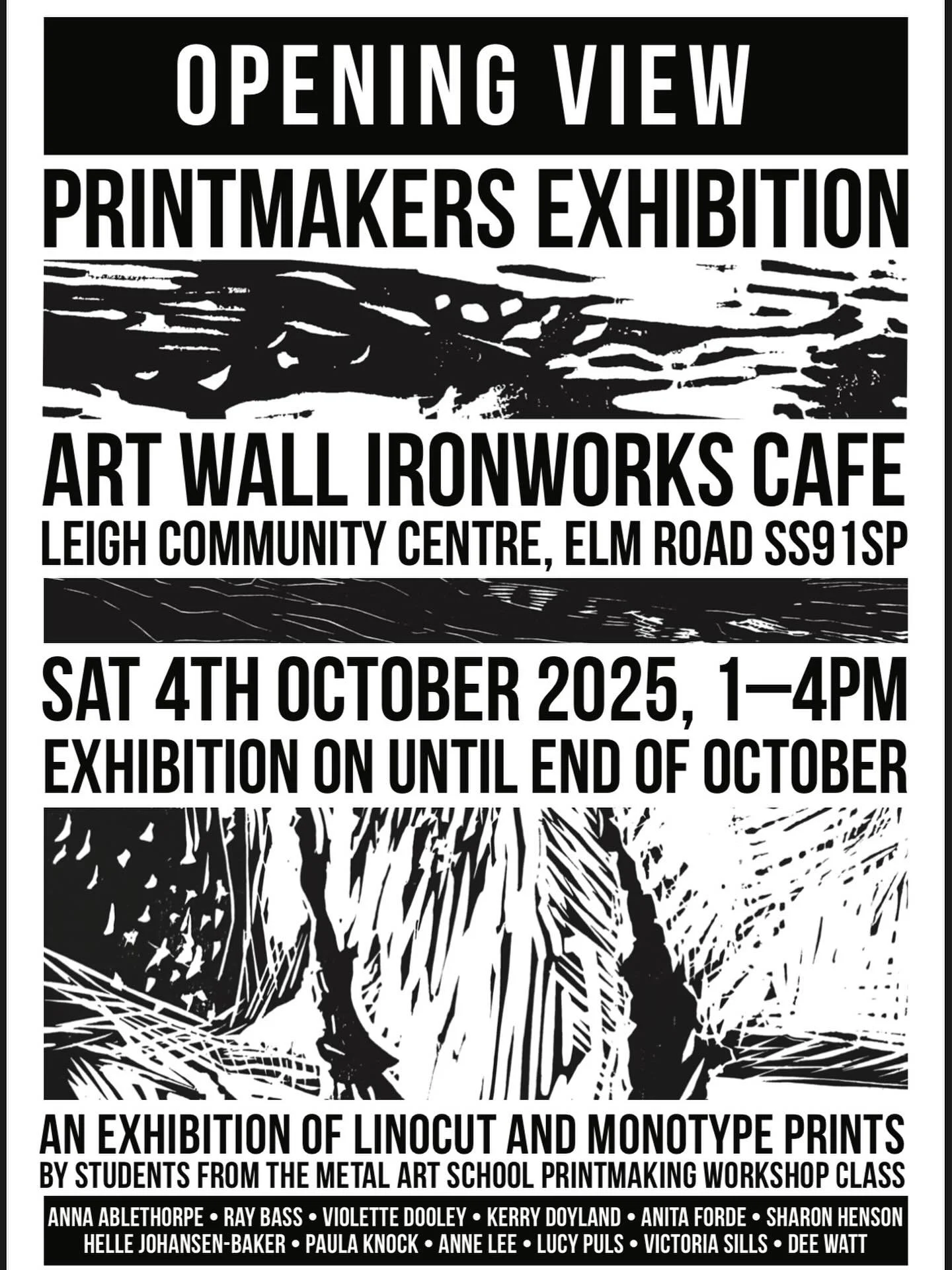 This weekend sees the opening of the Printmakers Exhibition @leighcommunitycentre showcasing linocuts and monotypes from the #davidlintine printmaking workshops @metalsouthend which have been running since 2017.

Opening Sat 4th October 1-4pm and run