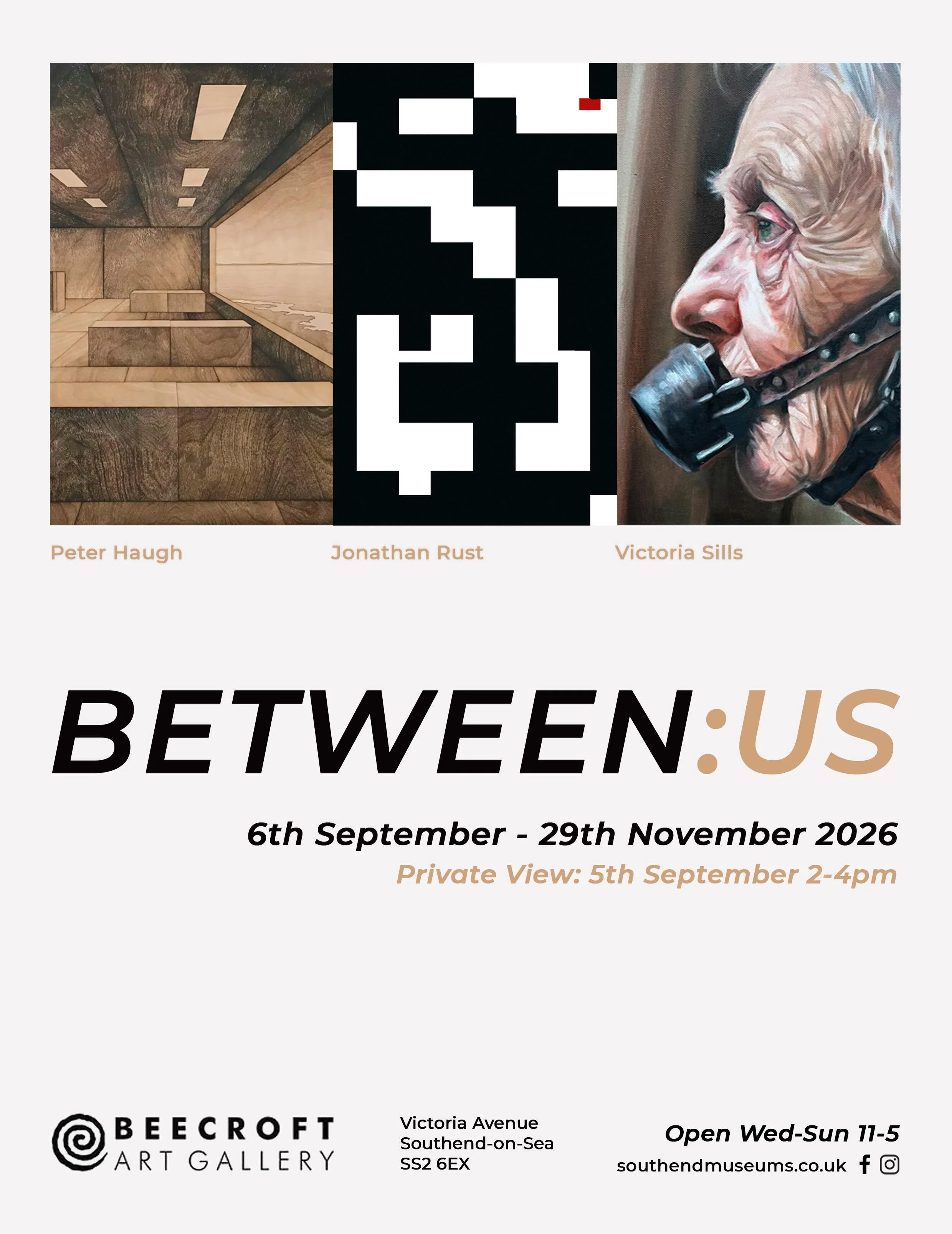 BETWEEN:US

Between Us brings together the work of Peter Haugh, Jonathan Rust and Victoria Sills at the Beecroft Art Gallery, Southend-on-Sea.

The exhibition features painting, drawing, sculpture, printmaking and digitally composed image-based works