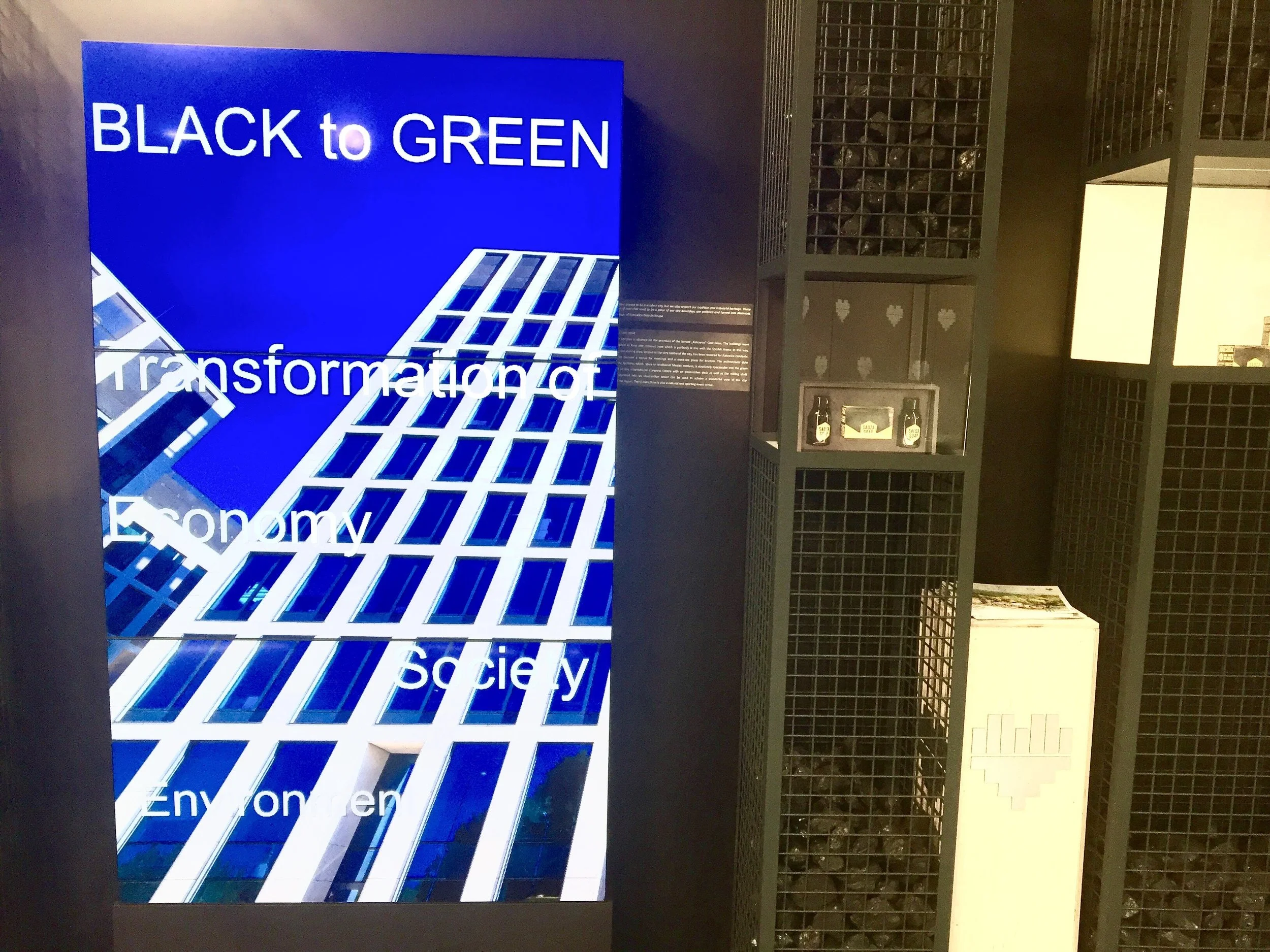 Katowice Pavilion highlights the transition from Black to Green and features a display of coal based products.
