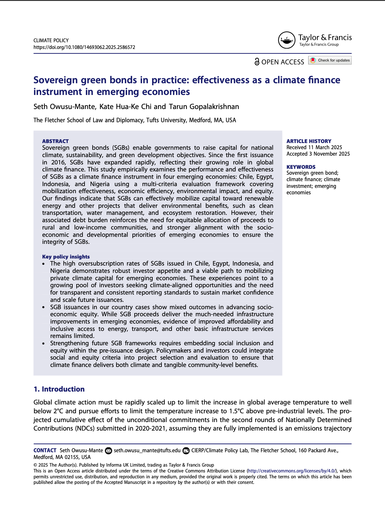Sovereign green bonds in practice: effectiveness as a climate finance instrument in emerging economies
