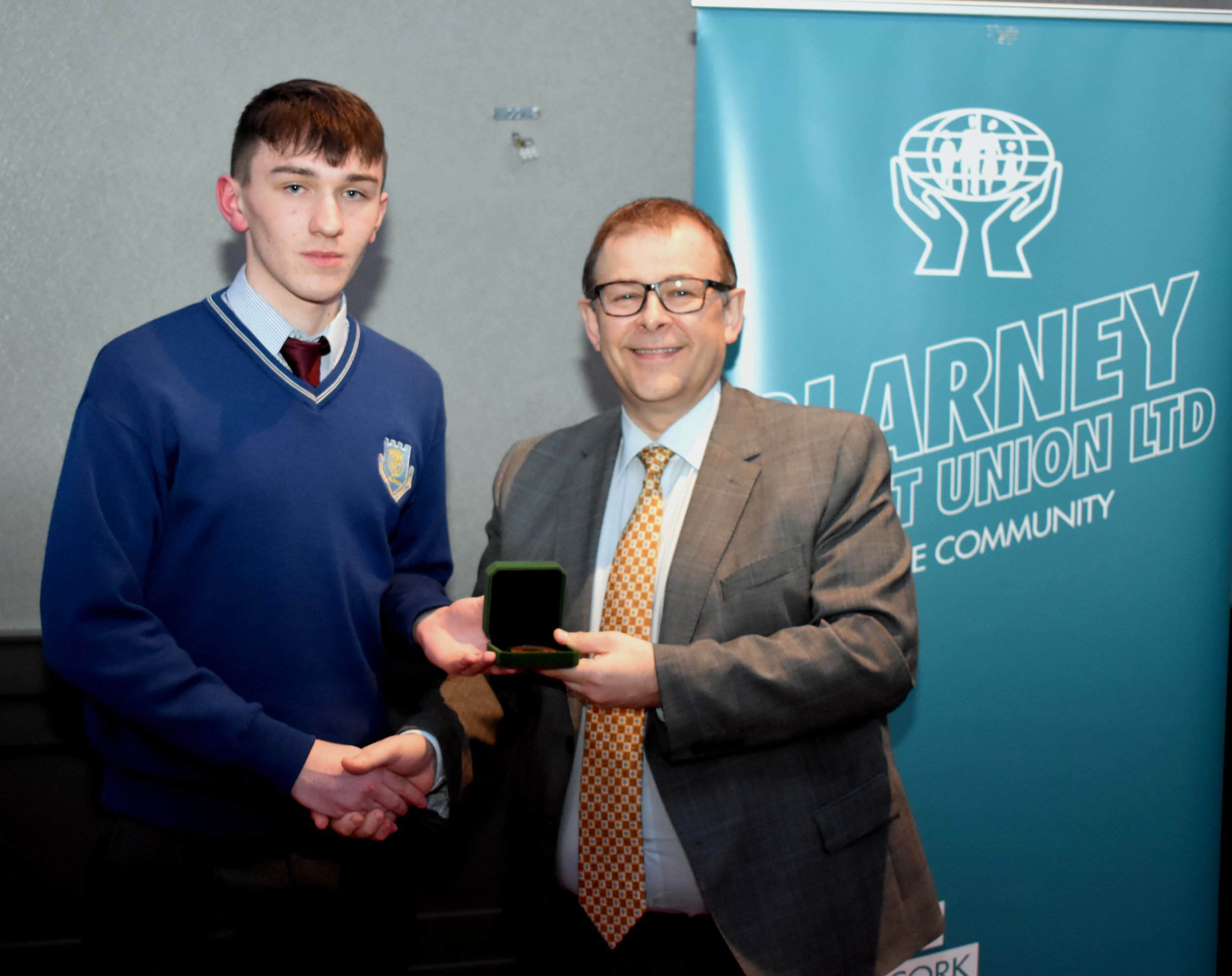Junior Certificate Gold Medal Winner: Mark Maguire (Pictured with Mark McGloughlin - BOM and Blarney Credit Union)