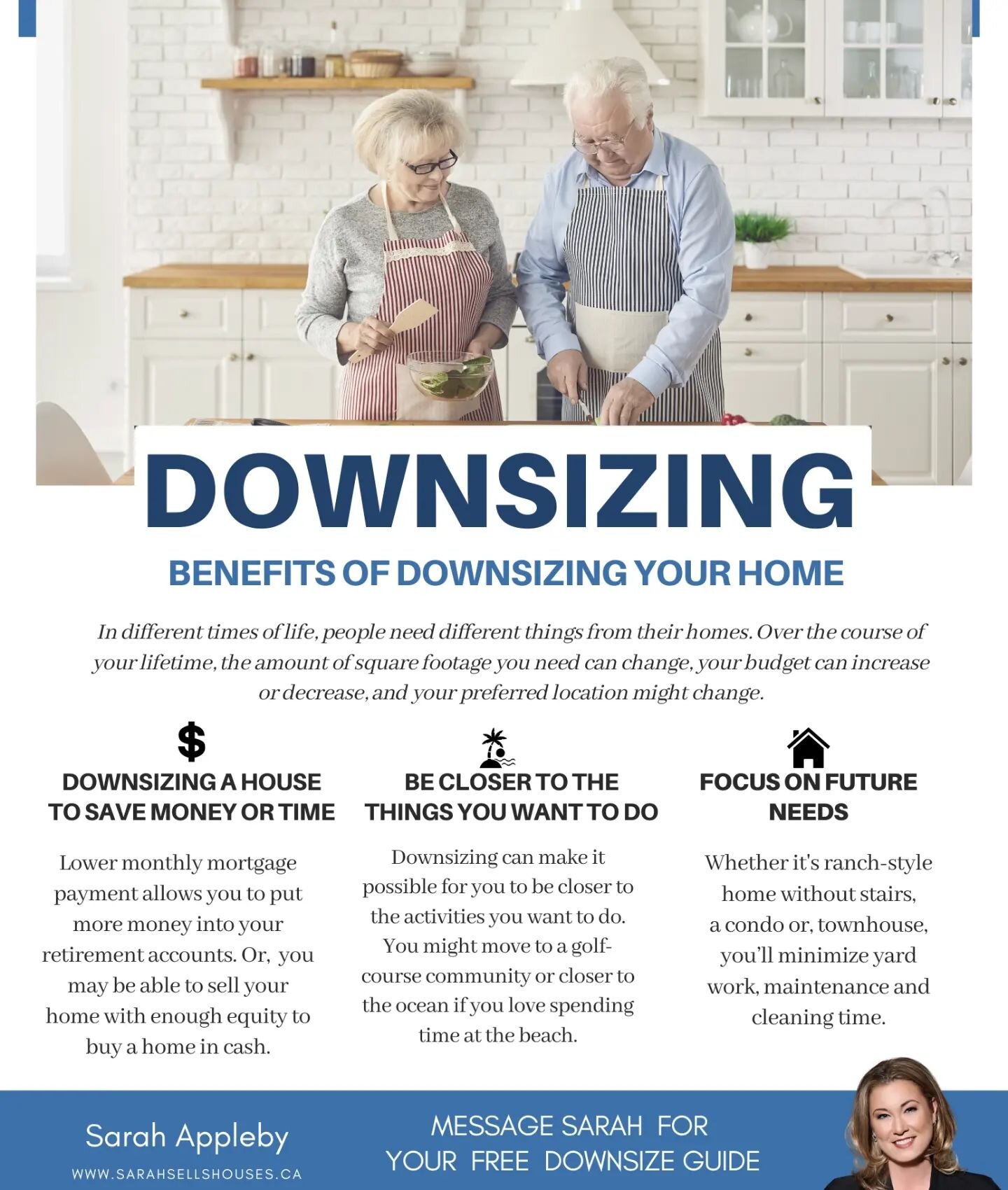 Ready to DOWNSIZE with ease? I&rsquo;m Sarah and I am here to guide you every step of the way! My downsizing services, are designed to help you with a seamless transition into your new home.&nbsp; 
Claim your FREE Downsizing Guide now by clicking &ld