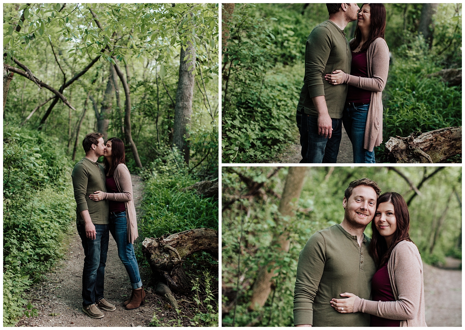 couple kissing on path