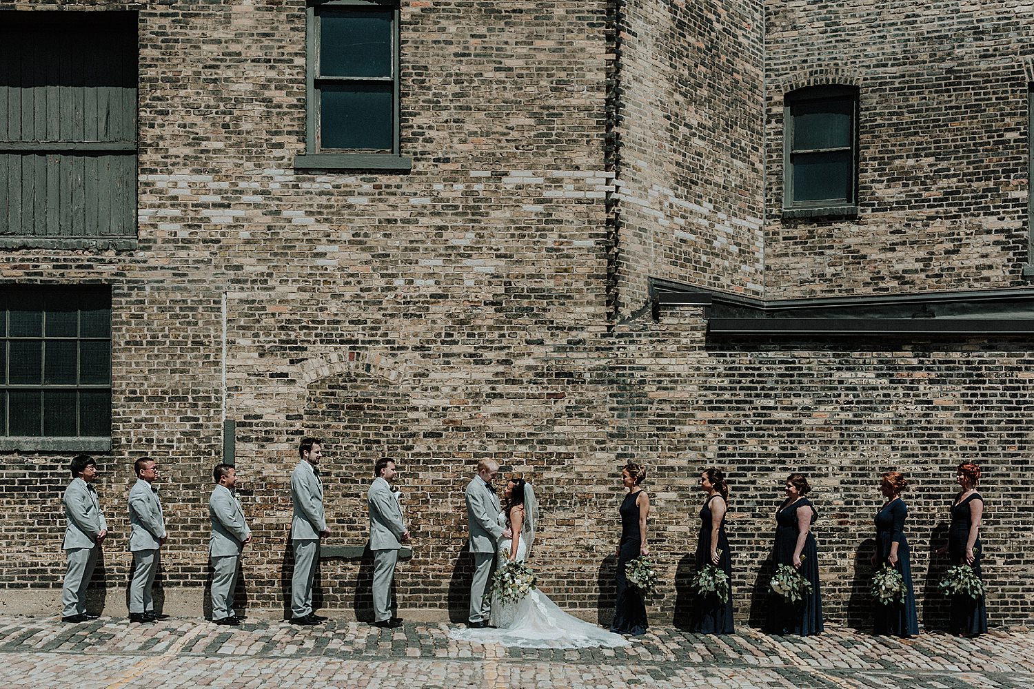 wedding party photo in downtown milwaukee