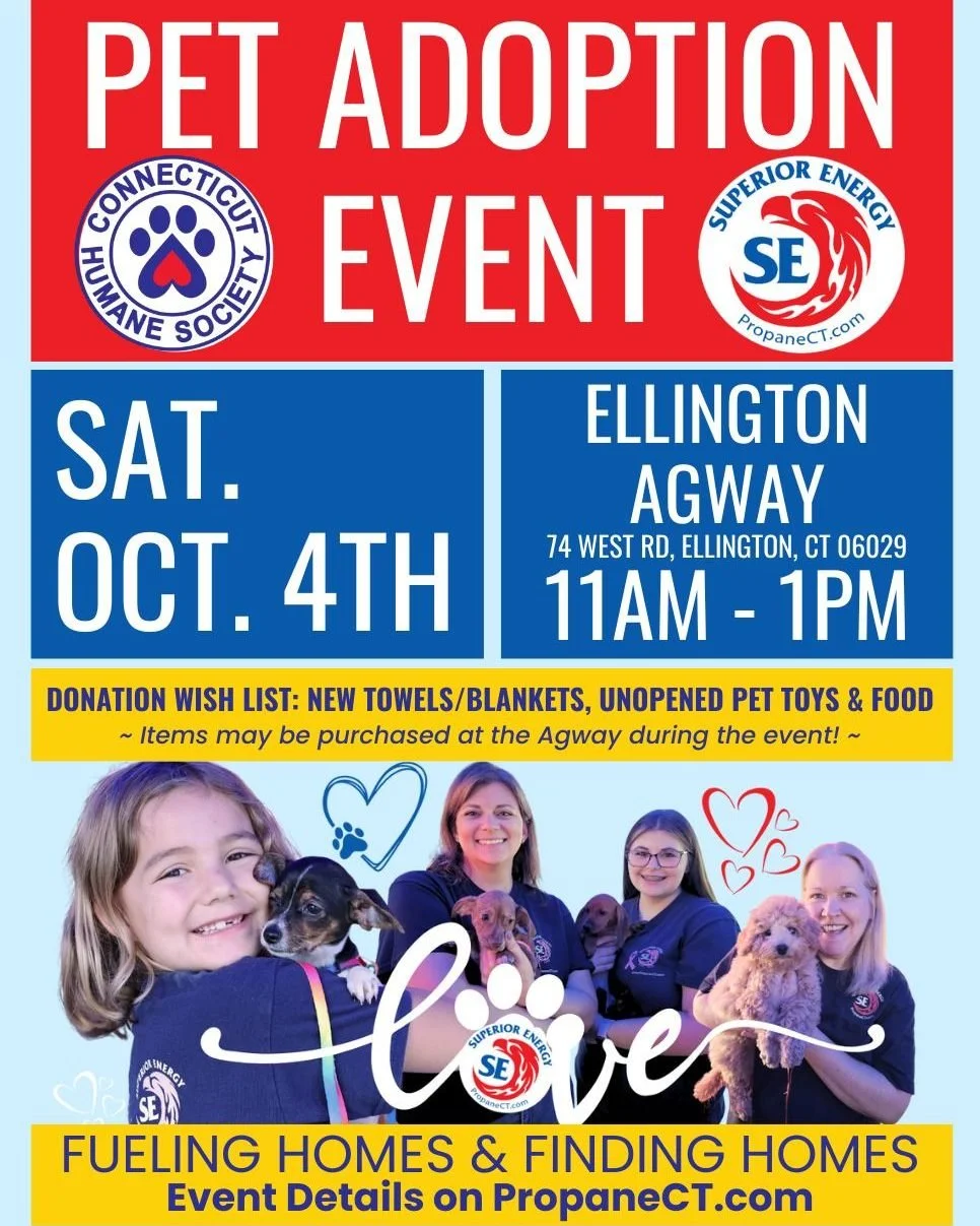 🍂 Happy October ⏰  Let the countdown begin...we are just days away from our Pet Adoption Event with @cthumanesociety! This Saturday, Oct. 4th from 11am-1pm @ellingtonagway 

🐱 🐶 Not ready to adopt? We will also be collecting pet food and supplies 