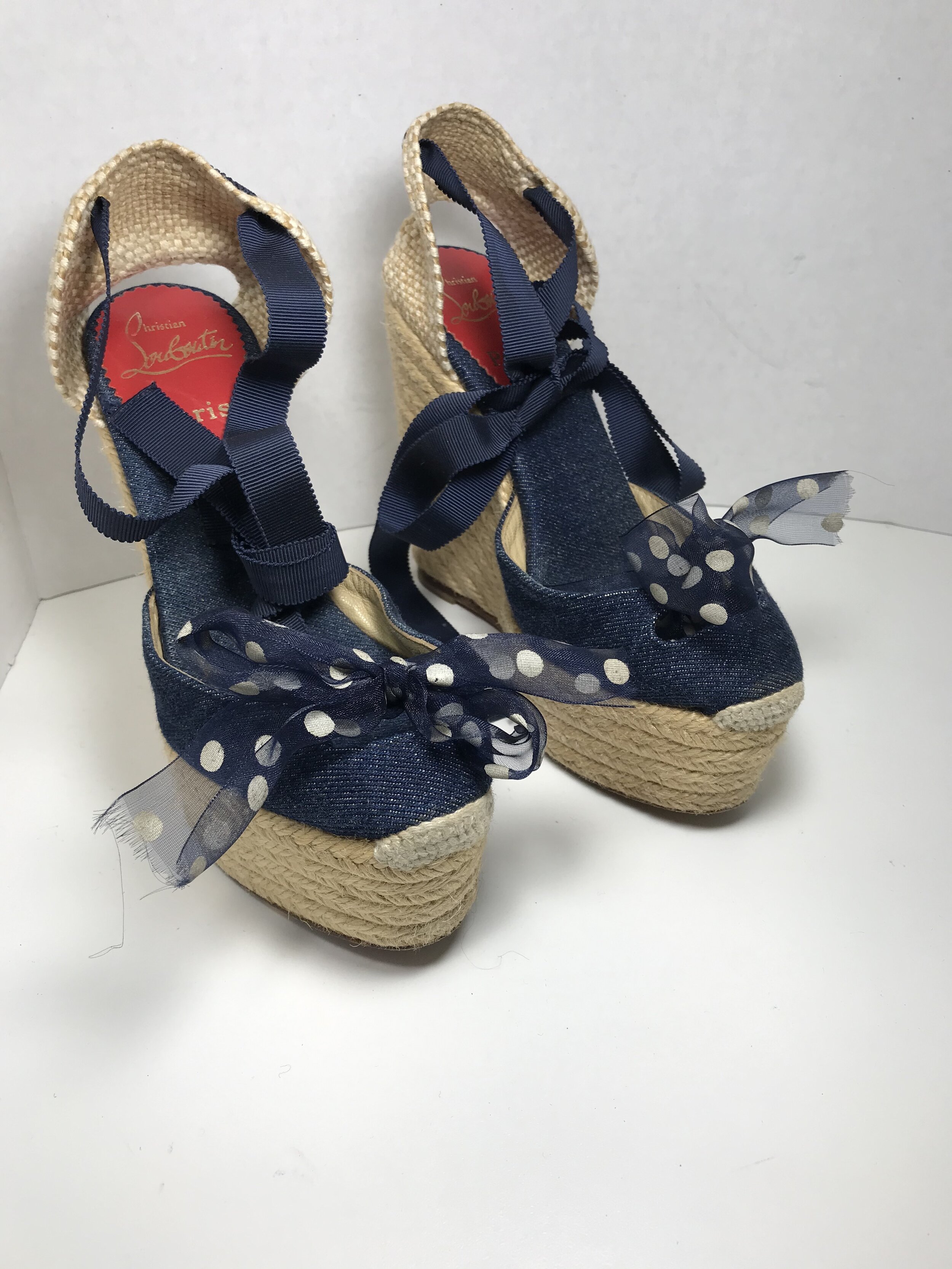 SOLD Christian Louboutin Denim Espadrilles, Size 35