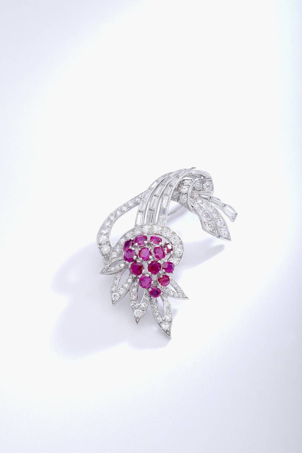 Iskenderian Brooch 1940 Ruby Diamond Platinum .jpeg