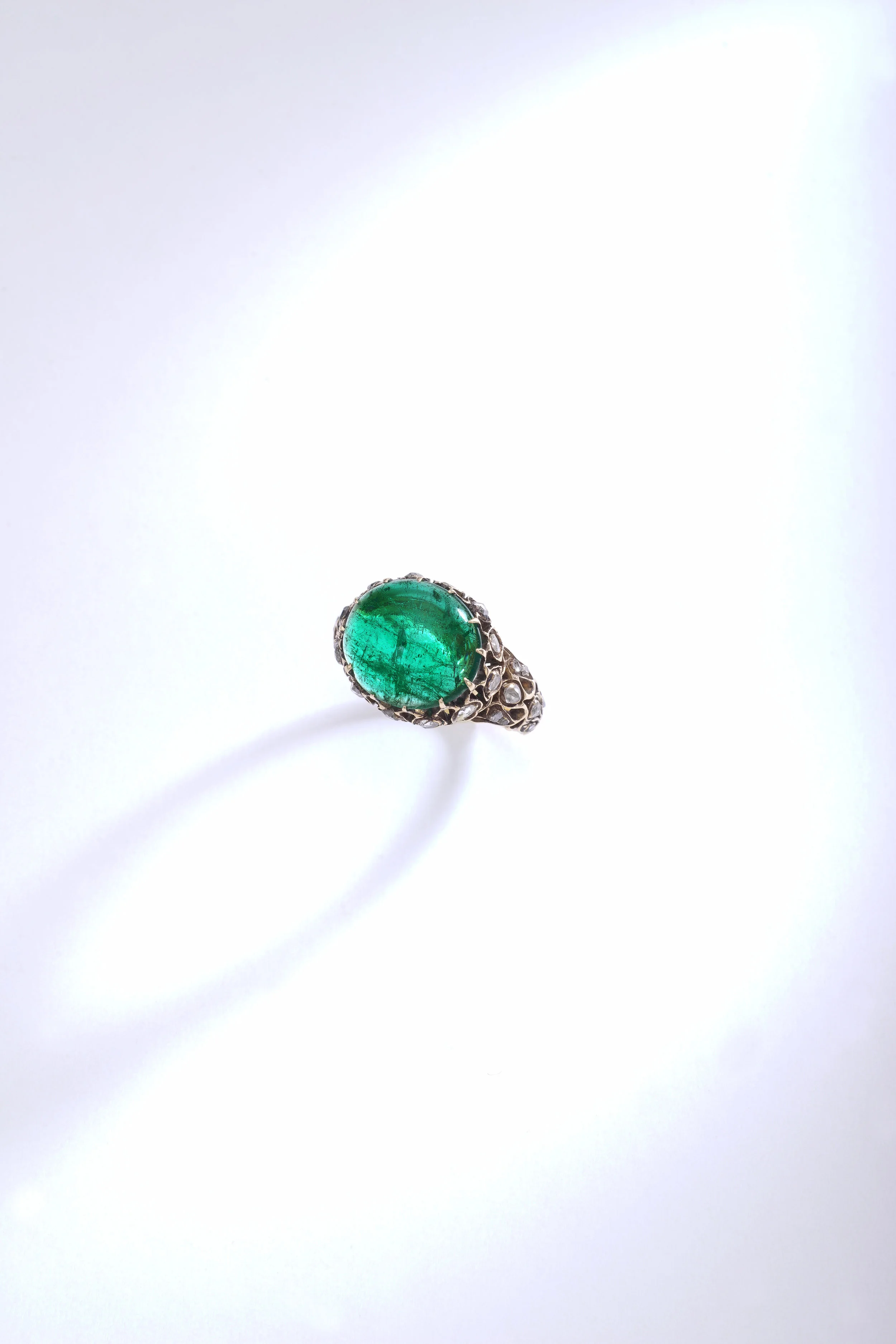Iskenderian Ring Antique Persian Emerald Cabochon Colombian Gold.jpeg