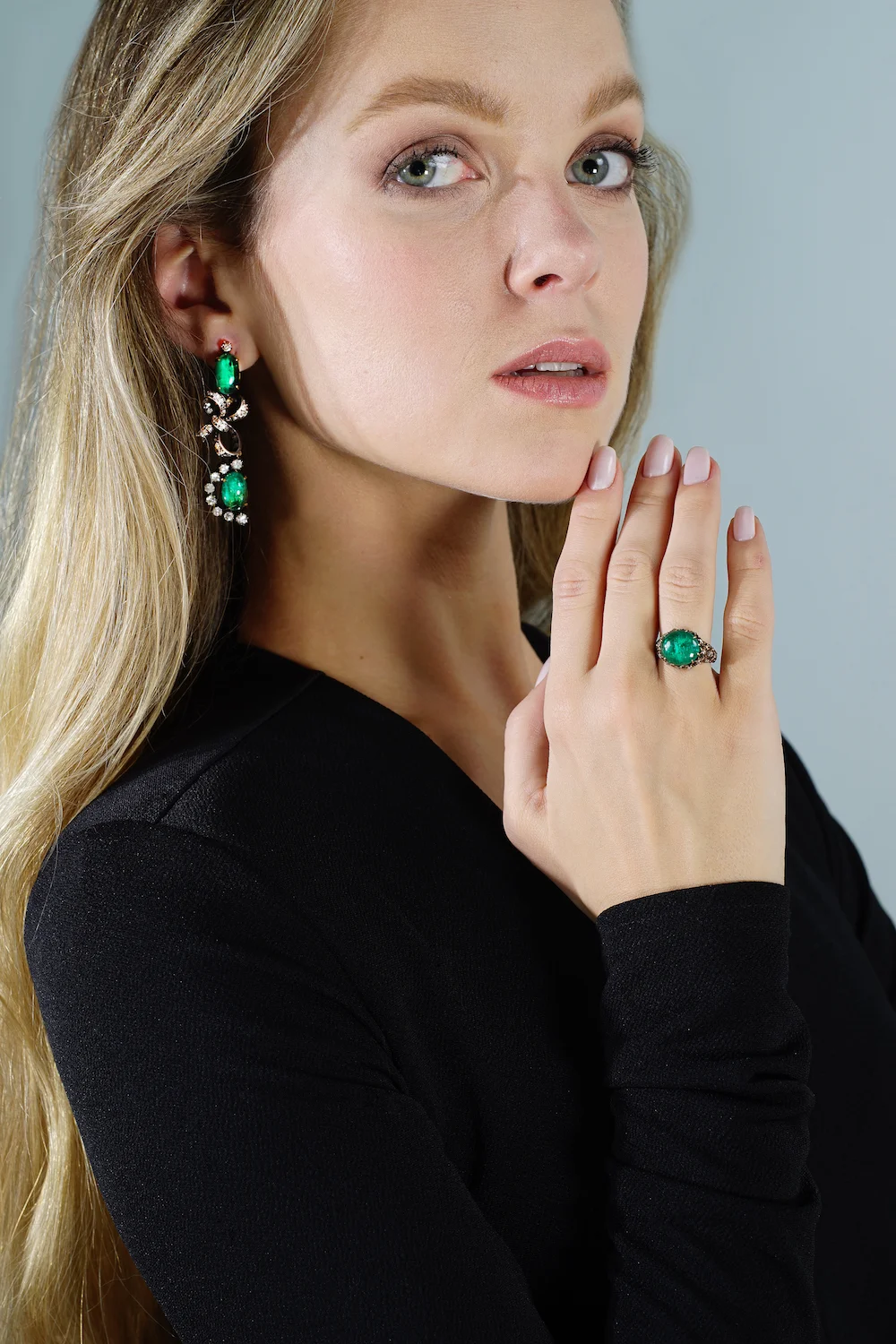 Iskenderian Earrings Antique Emerald Cabochon Diamond.jpeg