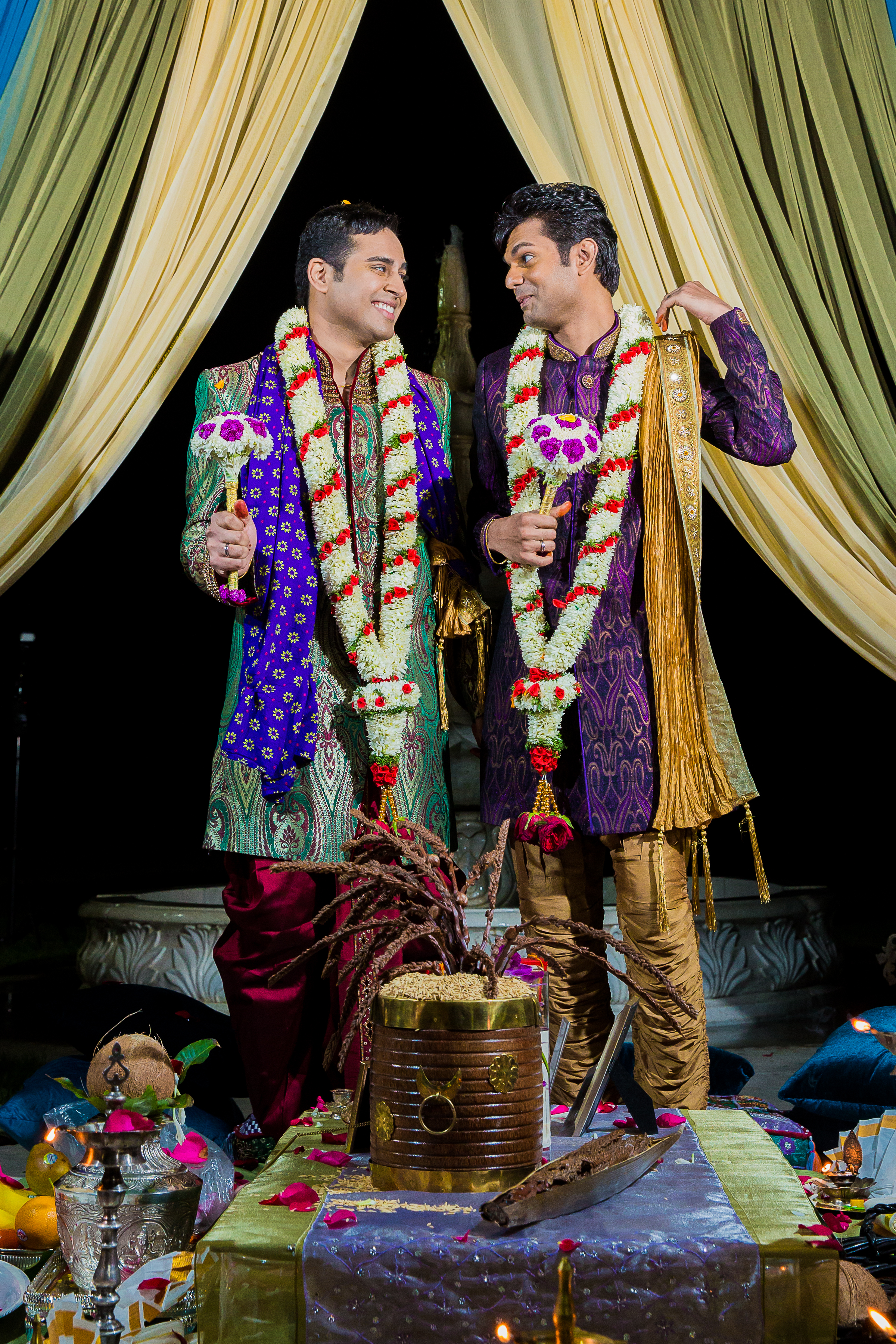 The Happy Couple wearing Jaimalas